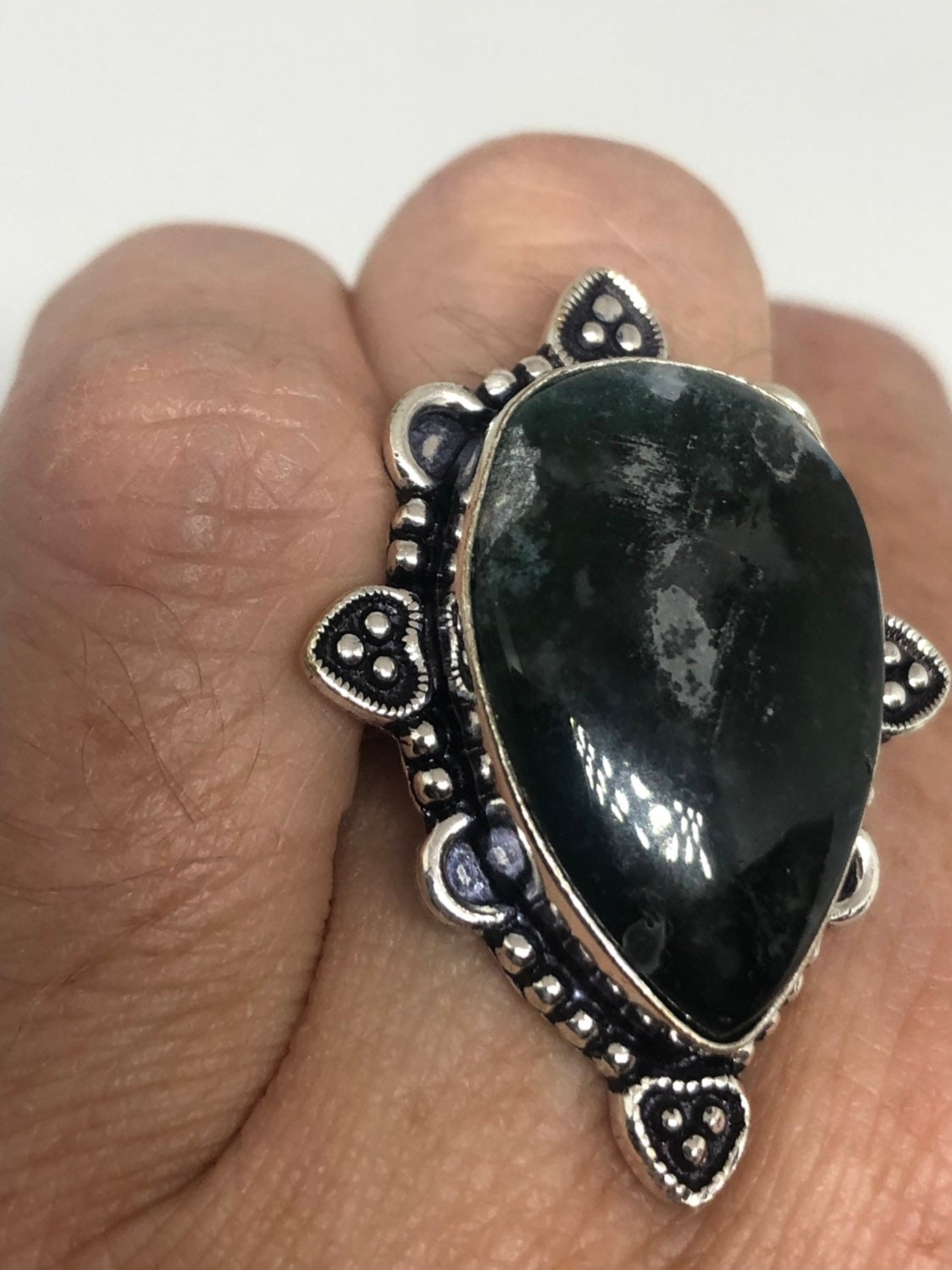 Vintage Green Moss Agate Cocktail Ring