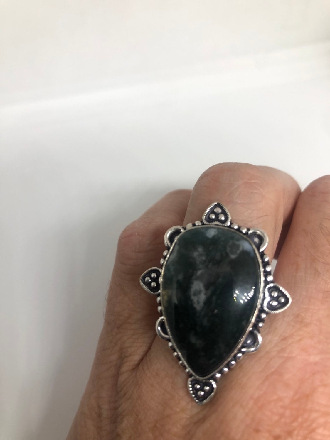 Vintage Green Moss Agate Cocktail Ring