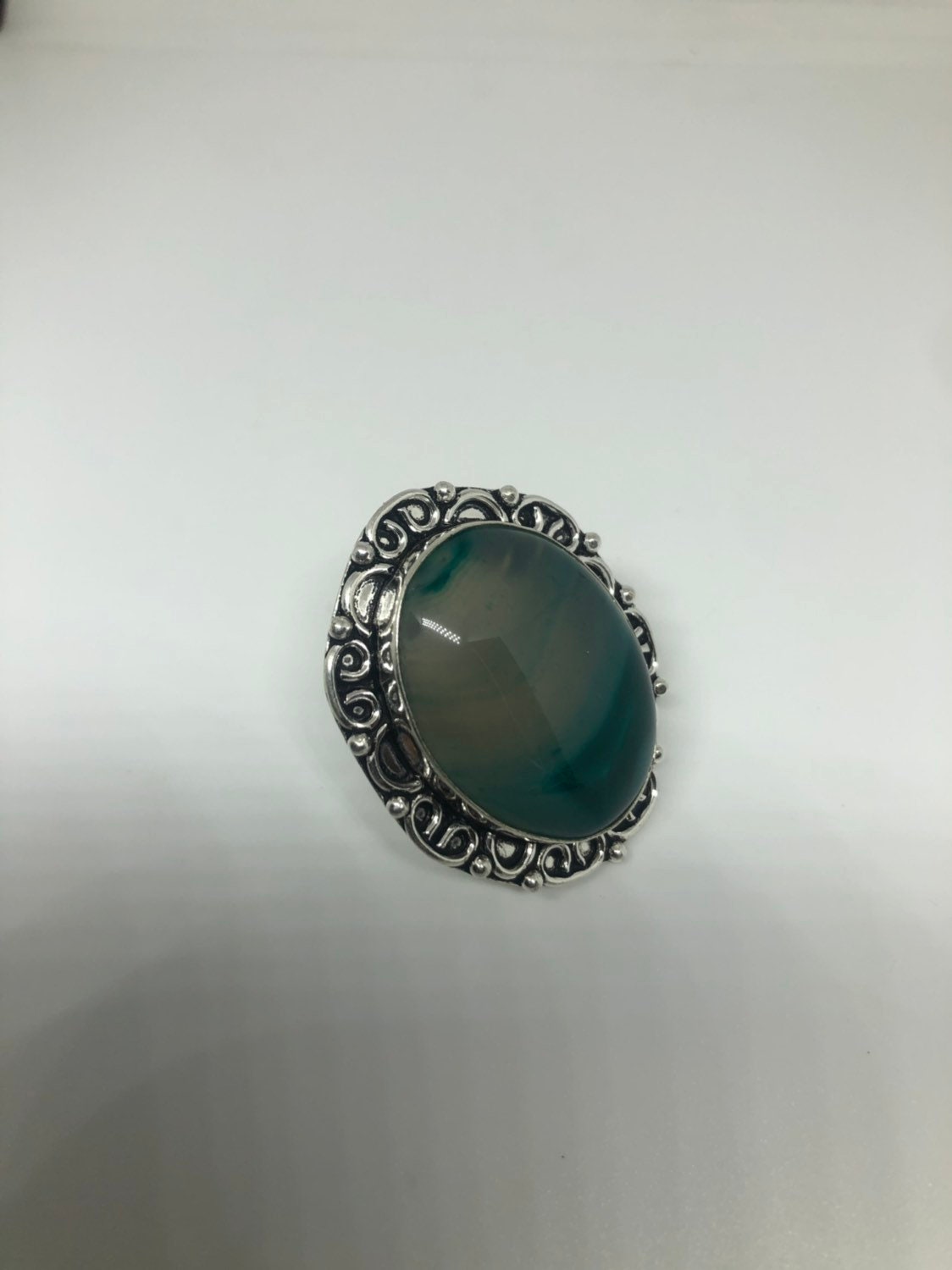 Vintage Green Agate Silver Ring About an Inch Long Knuckle Ring