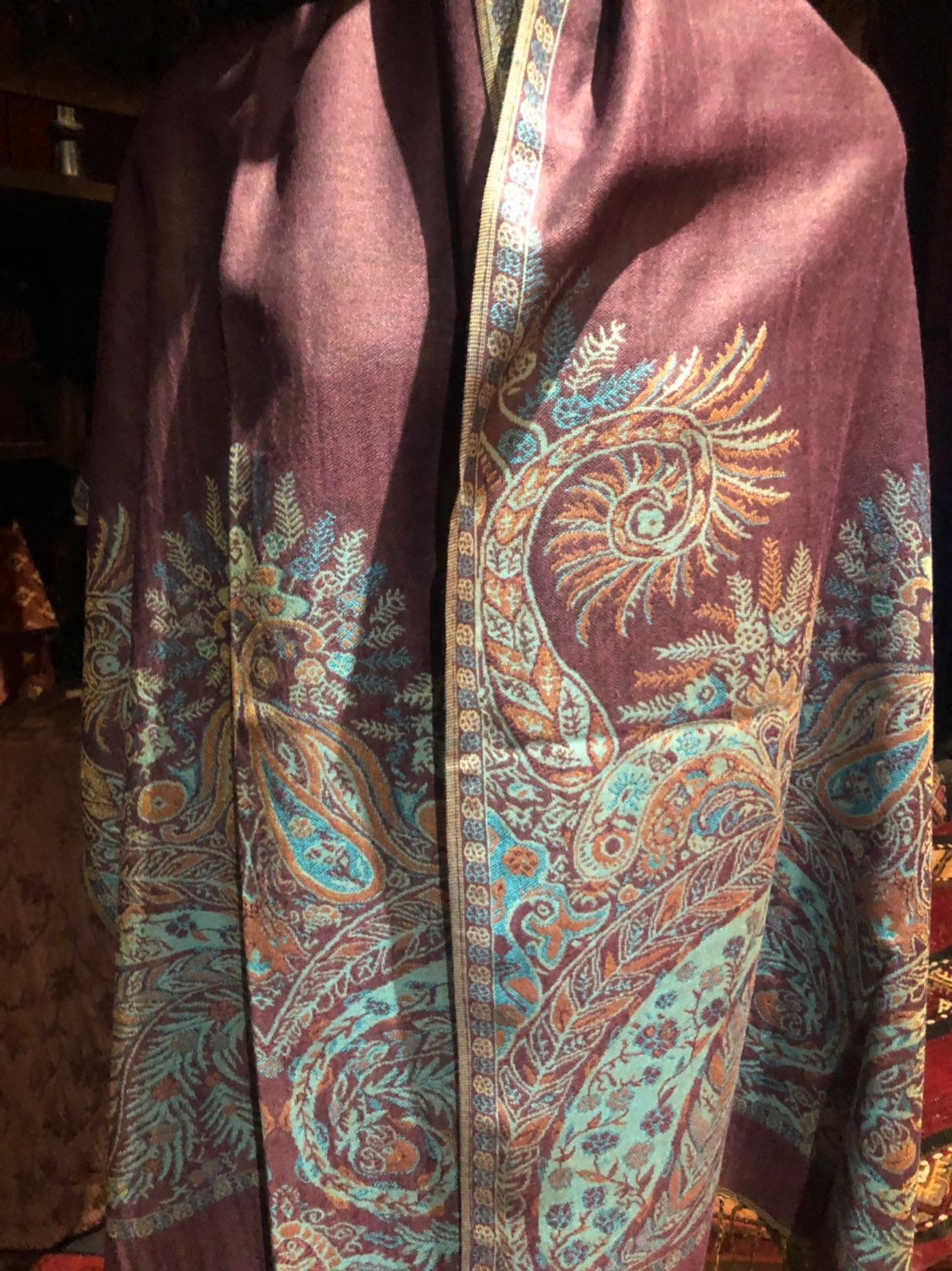 Purple Vintage Paisley Brocade Pashmina Scarf Wrap