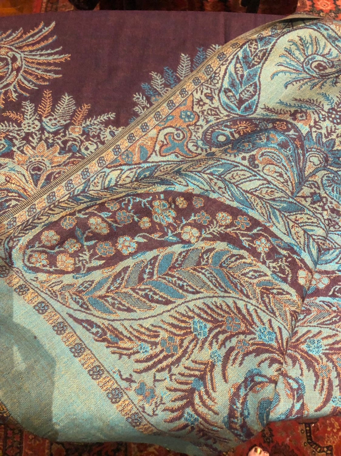 Purple Vintage Paisley Brocade Pashmina Scarf Wrap