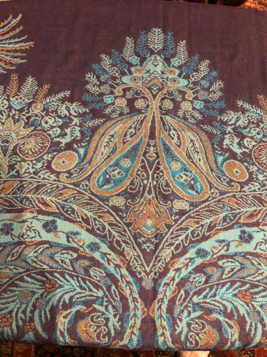 Purple Vintage Paisley Brocade Pashmina Scarf Wrap