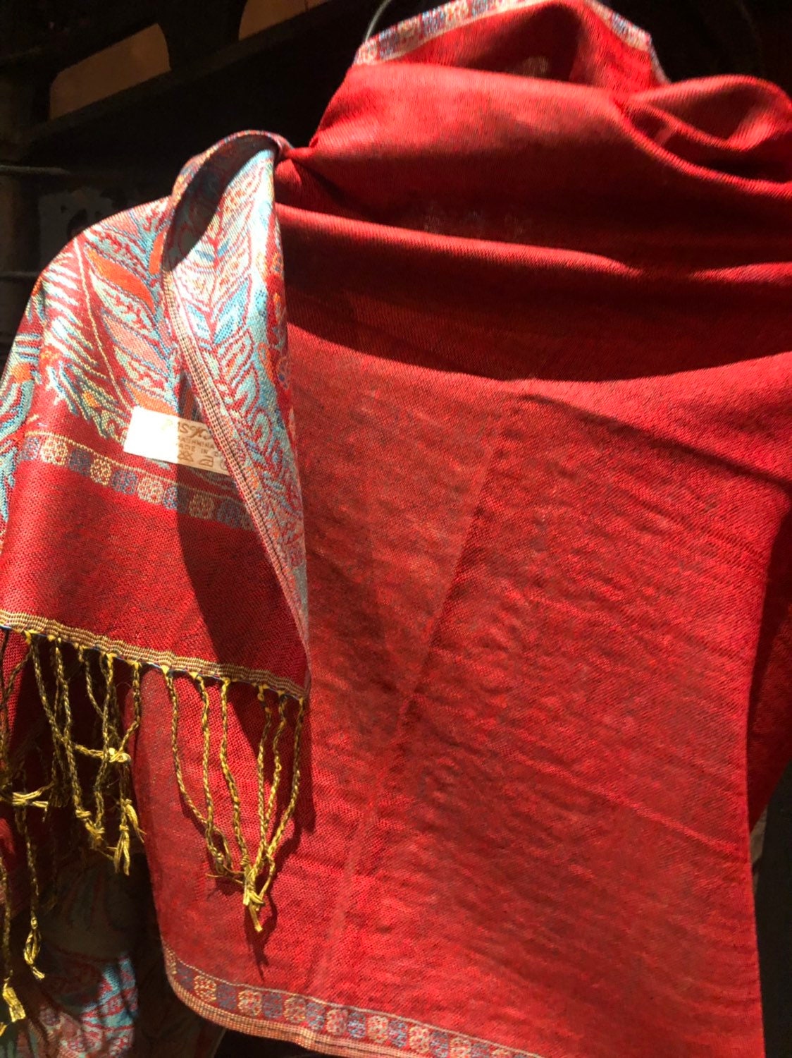 Red Vintage Paisley Brocade Pashmina Scarf Wrap
