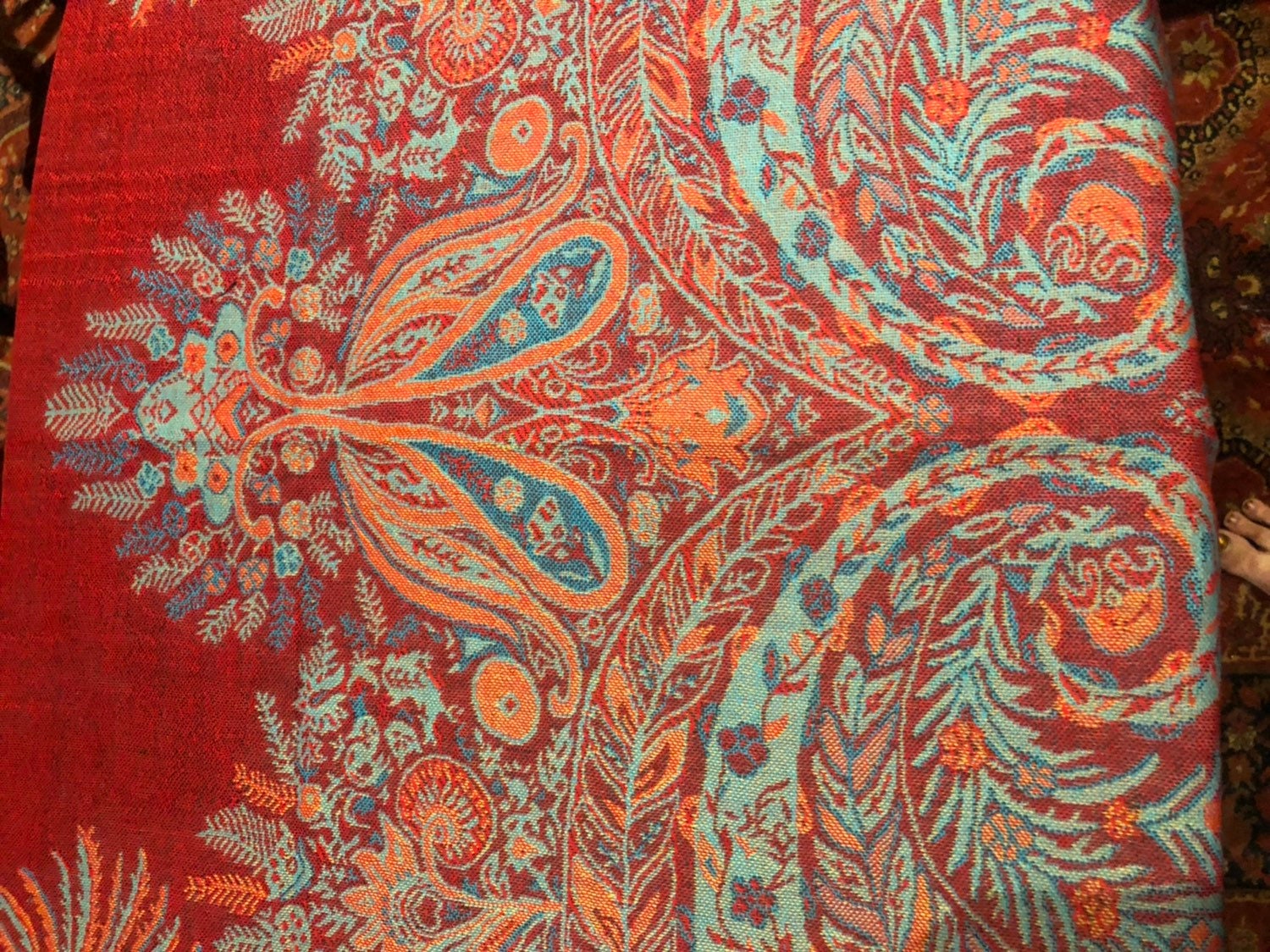 Red Vintage Paisley Brocade Pashmina Scarf Wrap