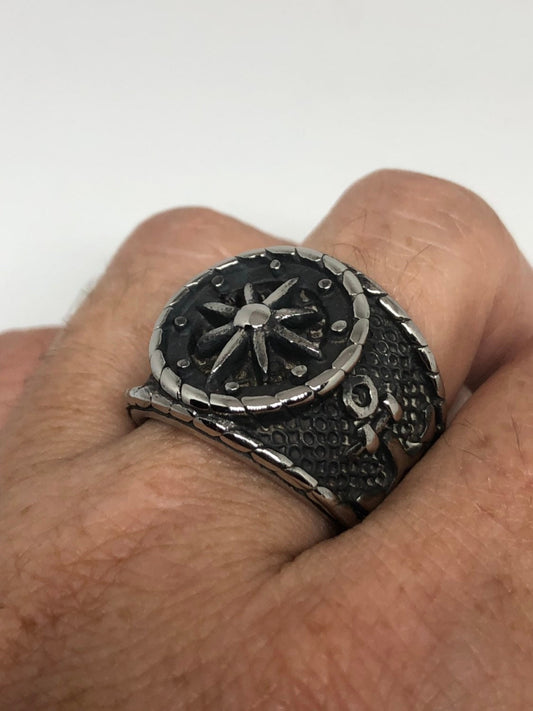 Vintage Gothic Silver Stainless Steel Navy Anchor Mens Ring