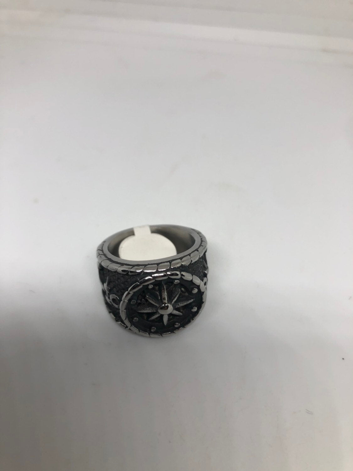 Vintage Gothic Silver Stainless Steel Nautical Mens Ring