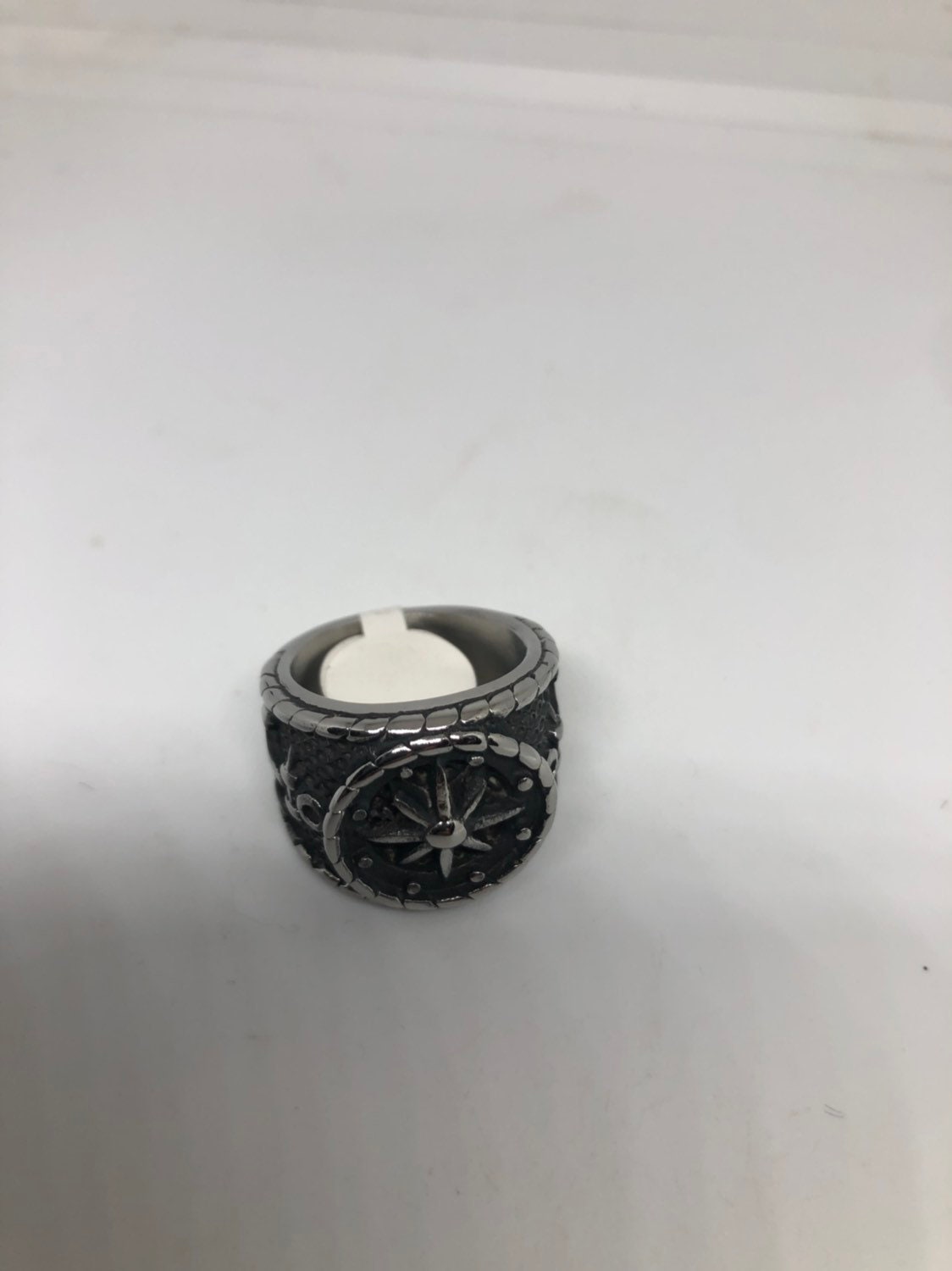 Vintage Gothic Silver Stainless Steel Navy Anchor Mens Ring