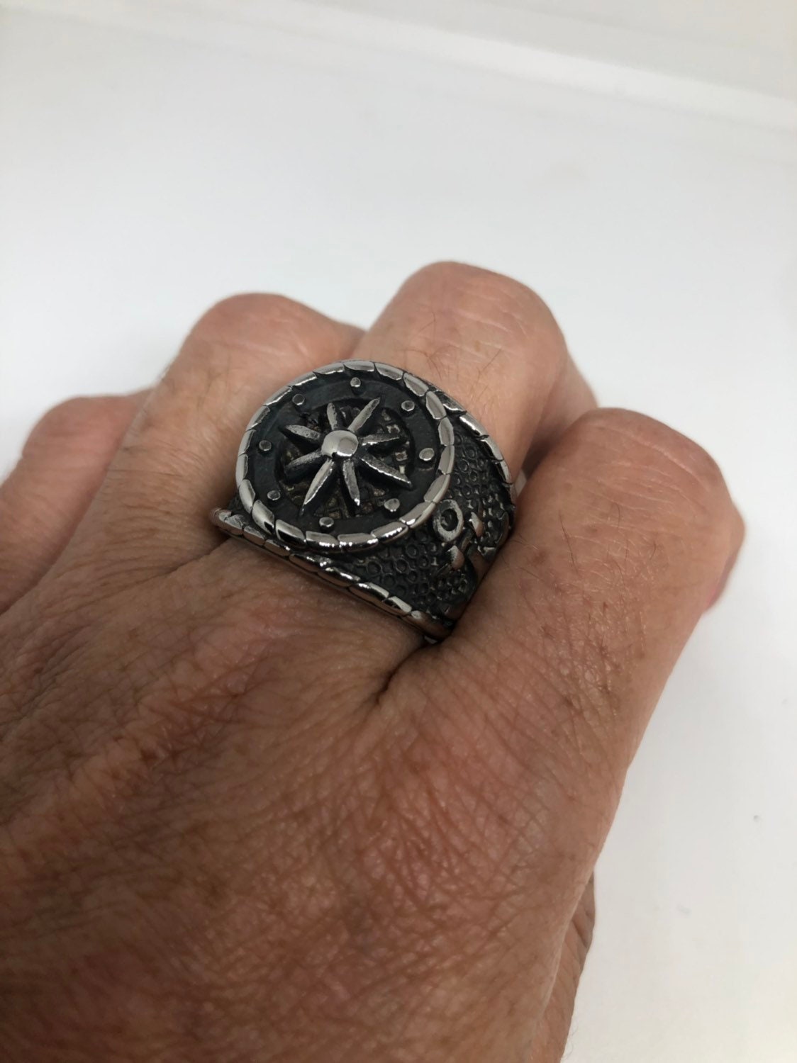 Vintage Gothic Silver Stainless Steel Navy Anchor Mens Ring