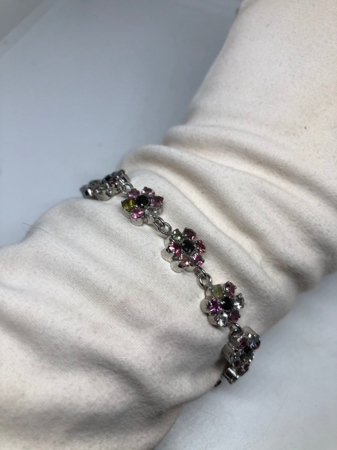 Vintage Handmade Watermelon Tourmaline 925 Sterling Silver Bracelet