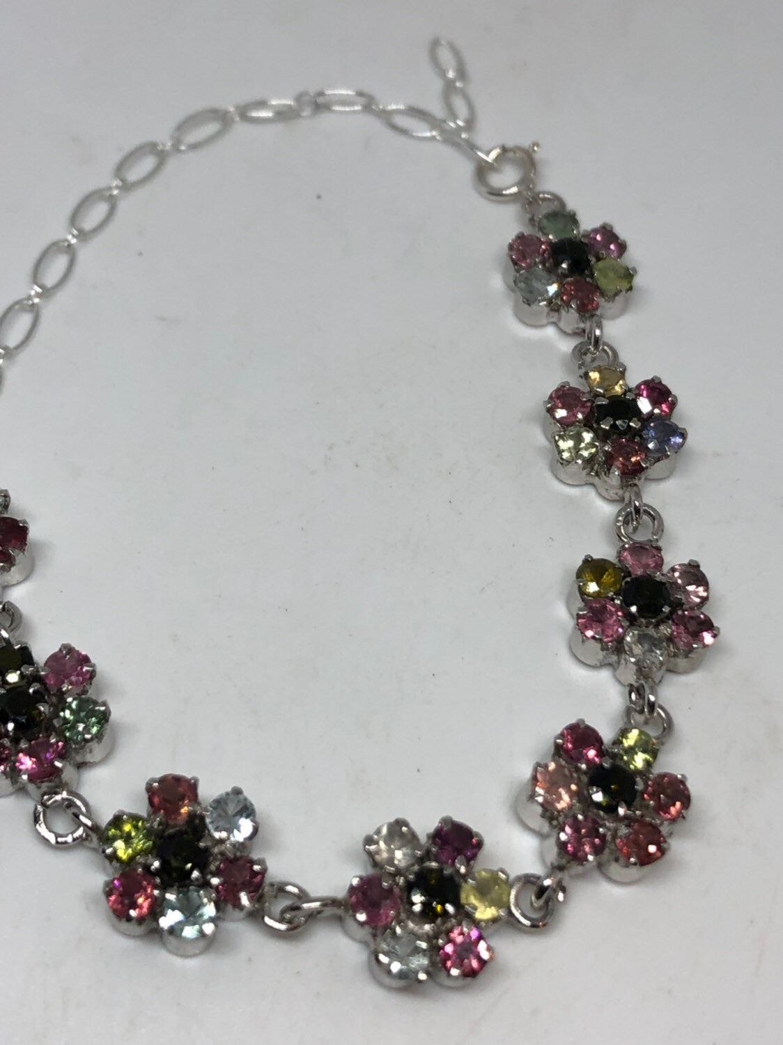 Vintage Handmade Watermelon Tourmaline 925 Sterling Silver Bracelet