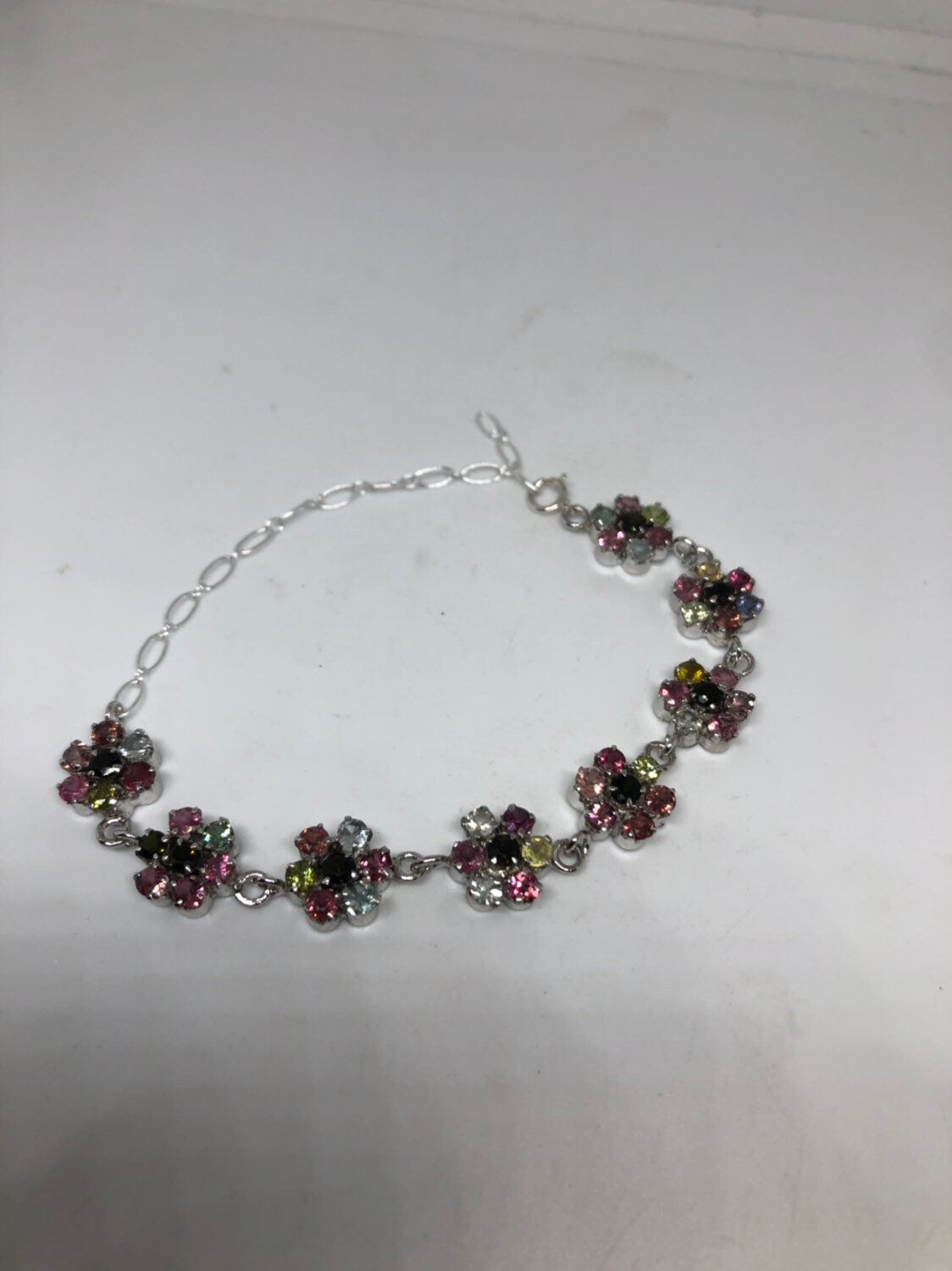 Vintage Handmade Watermelon Tourmaline 925 Sterling Silver Bracelet