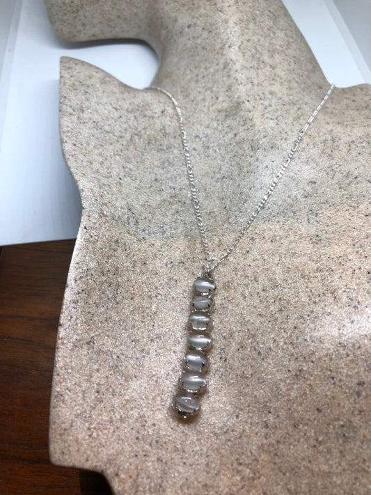 Vintage Rhodium 925 Sterling Silver Moonstone Pendant Necklace Choker