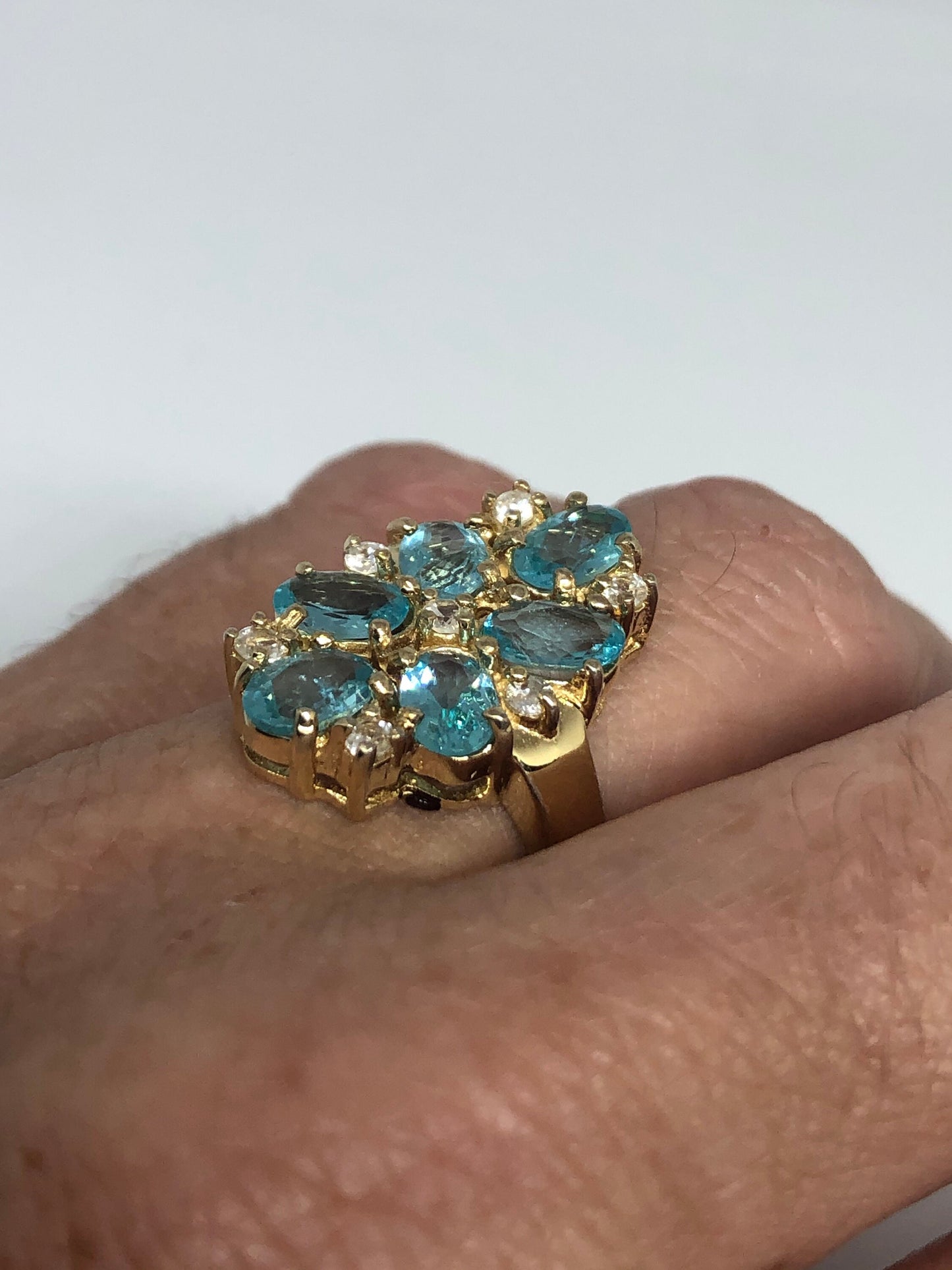 Vintage Genuine Blue Topaz Gold 925 Sterling Silver Ring Size 6