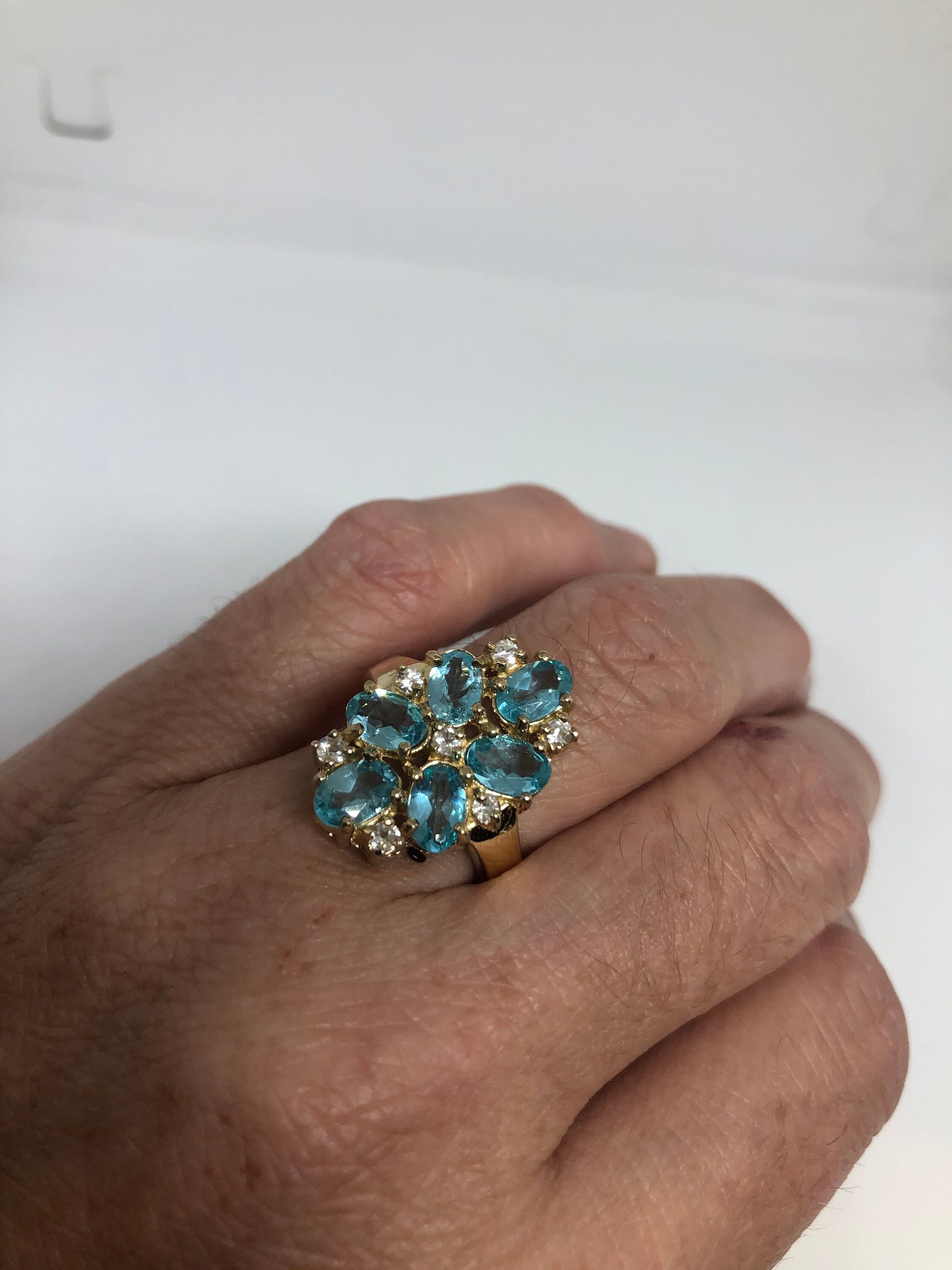 Vintage Genuine Blue Topaz Gold 925 Sterling Silver Ring Size 6