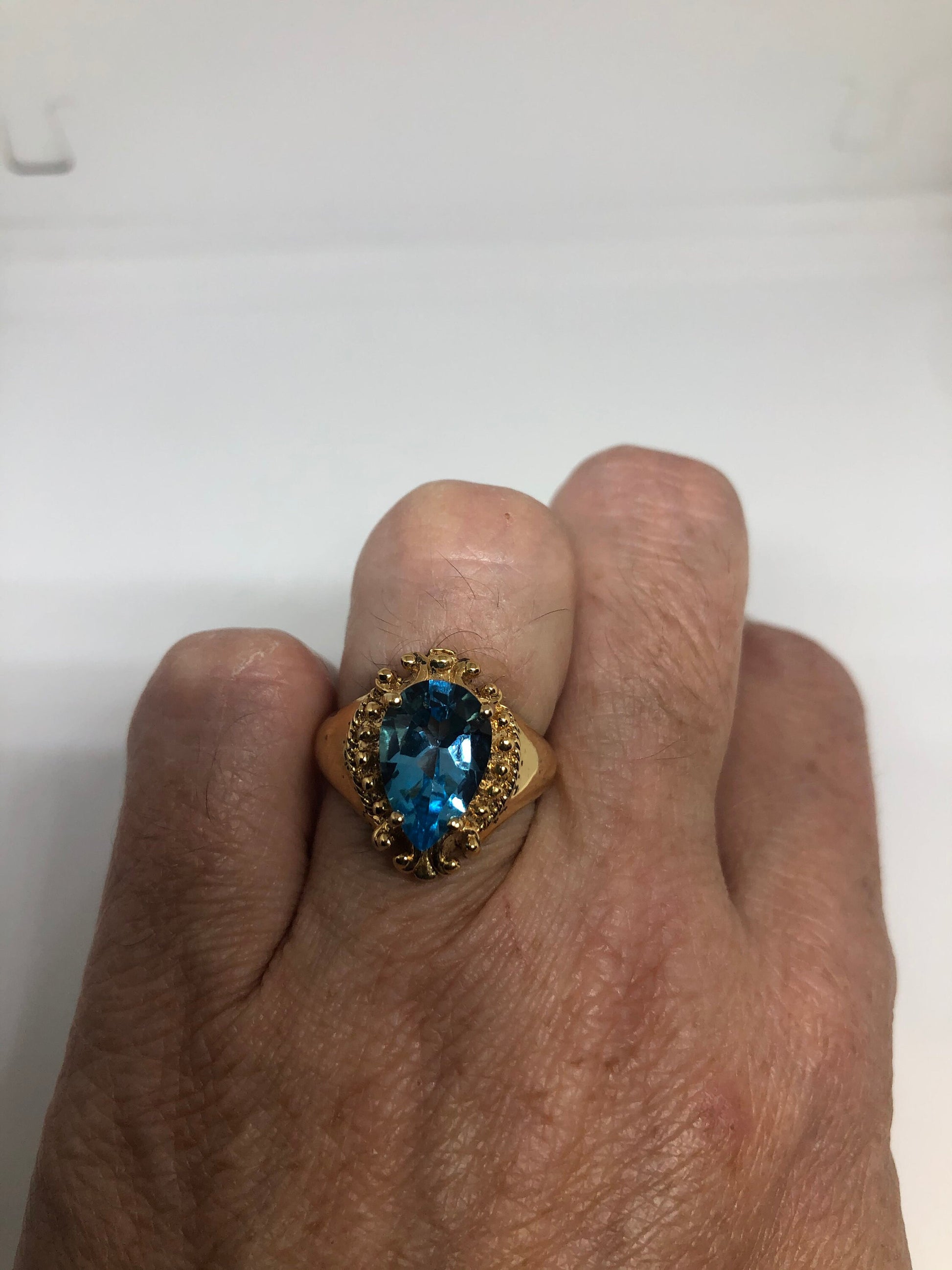 Vintage geniune blue topaz gold 925 sterling silver Ring Size 6