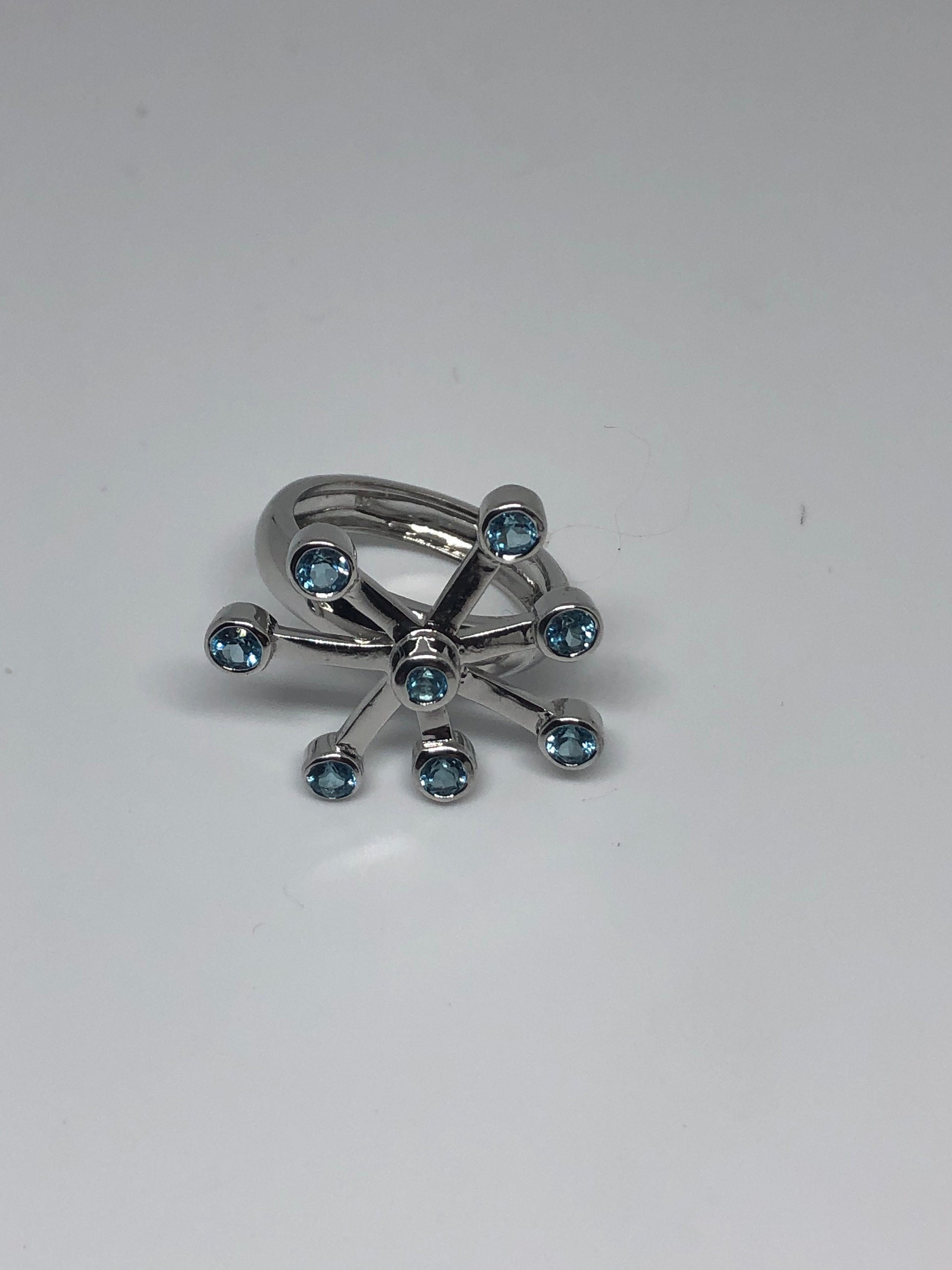 Vintage Genuine Blue Topaz 925 Sterling Silver Ring Size 7