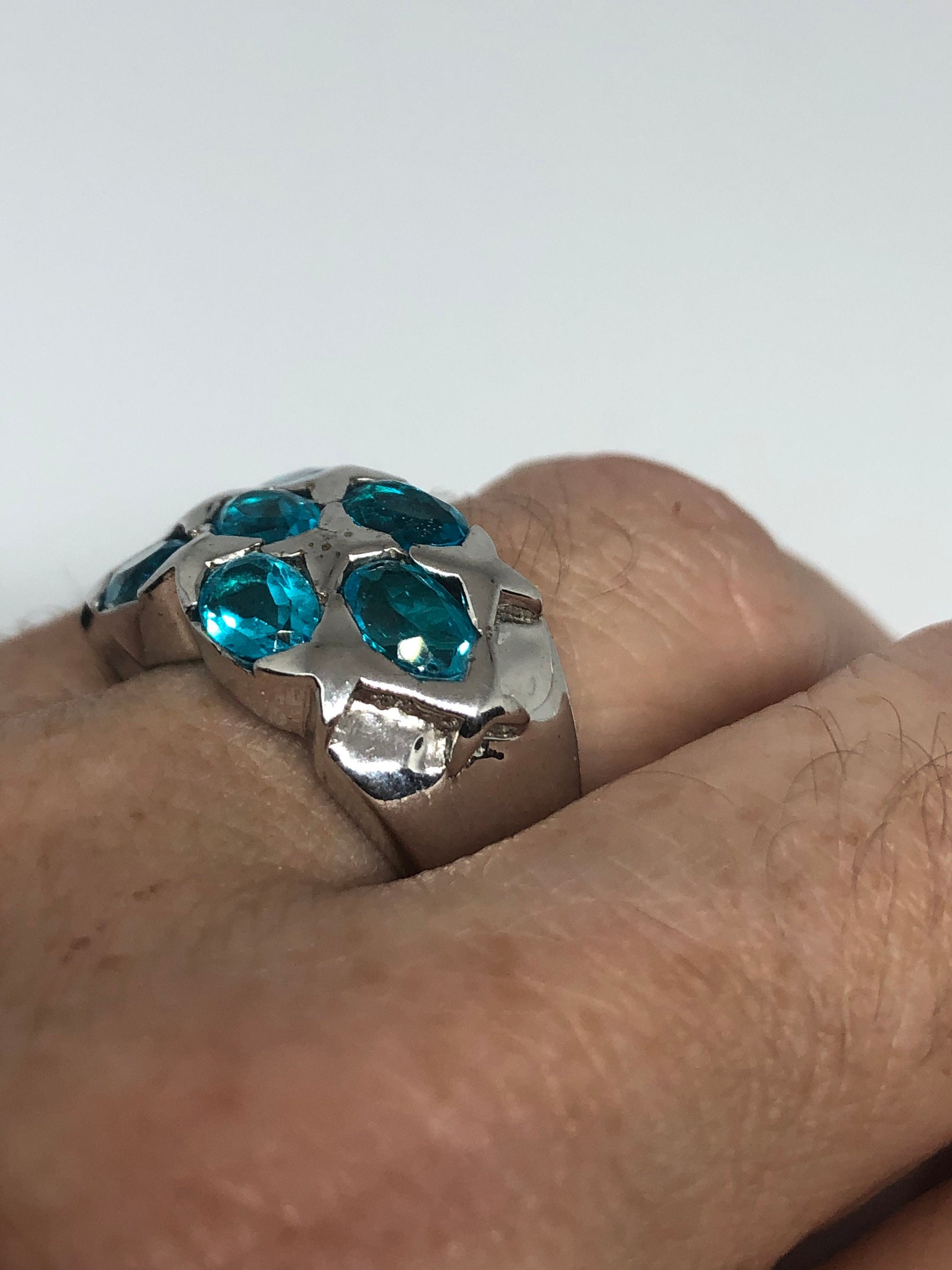 Vintage Genuine Blue Topaz 925 Sterling Silver Ring Size 6.75