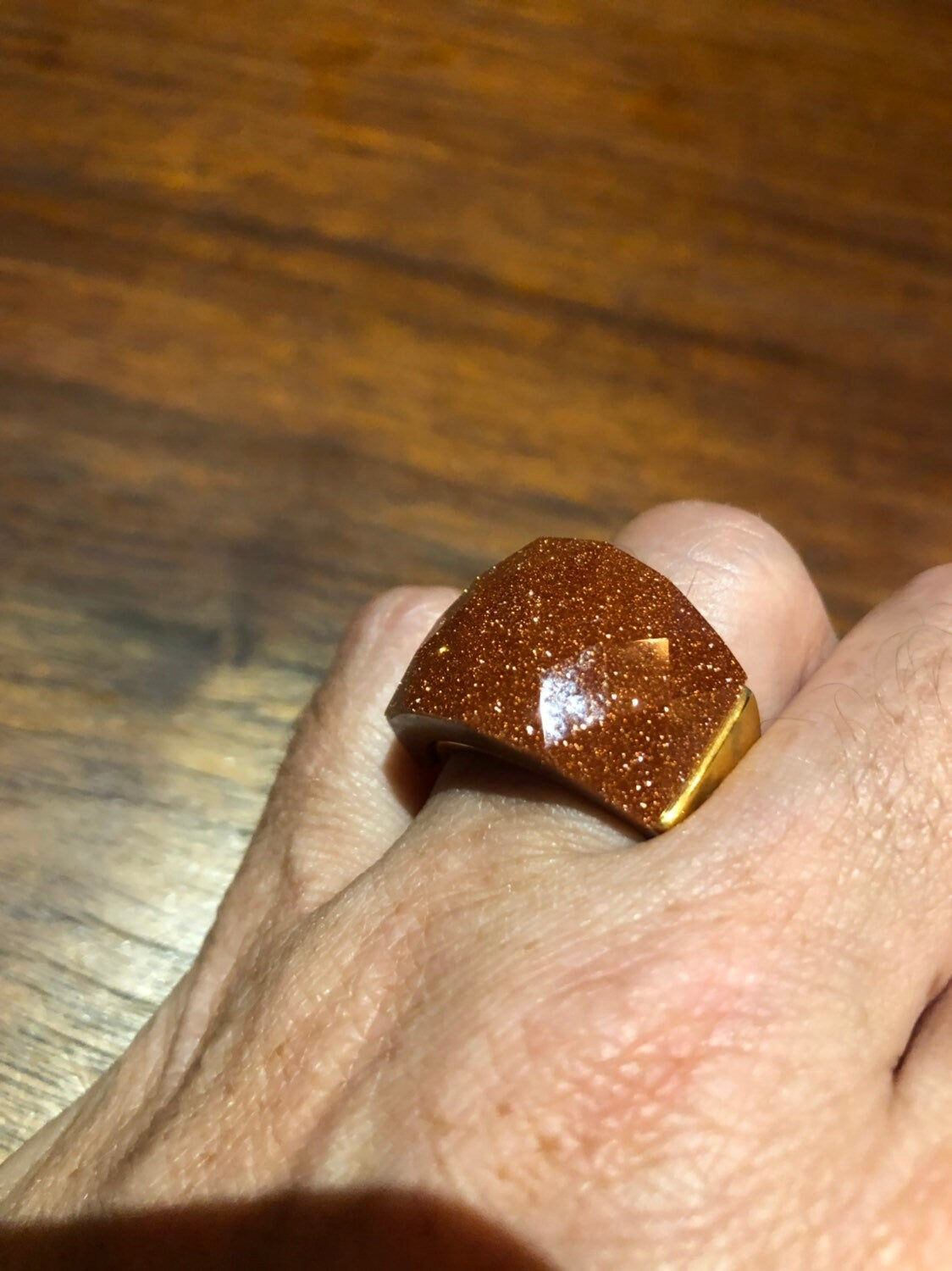 Vintage Handmade Deep Gold Sandstone Setting Silver Ring