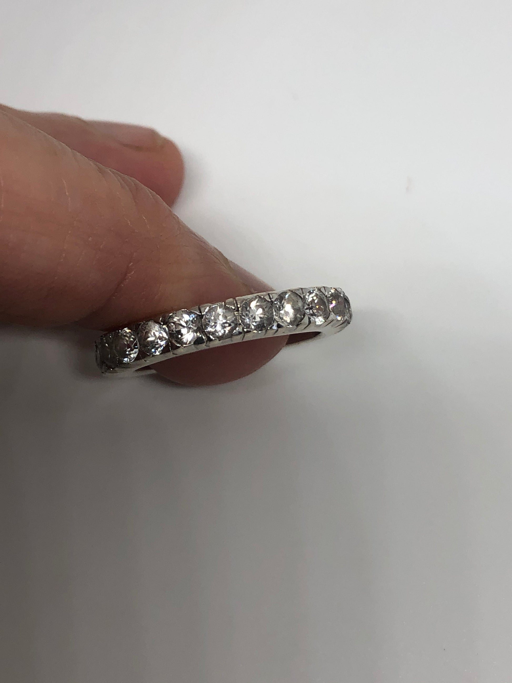 Vintage Clear White Sapphire 925 Sterling Silver Wedding band Ring