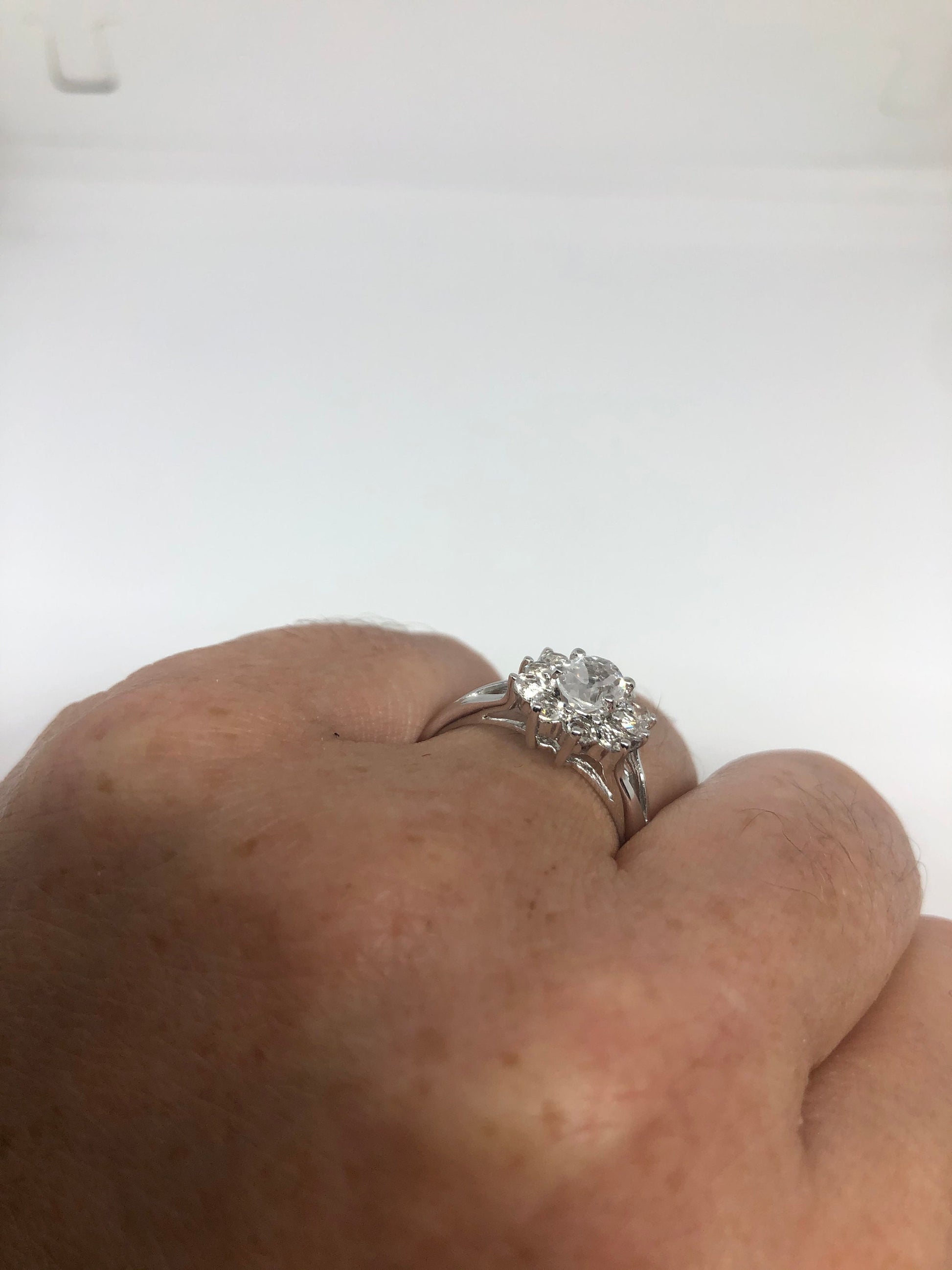 Vintage Clear White Sapphire 925 Sterling Silver Small Cocktail Ring