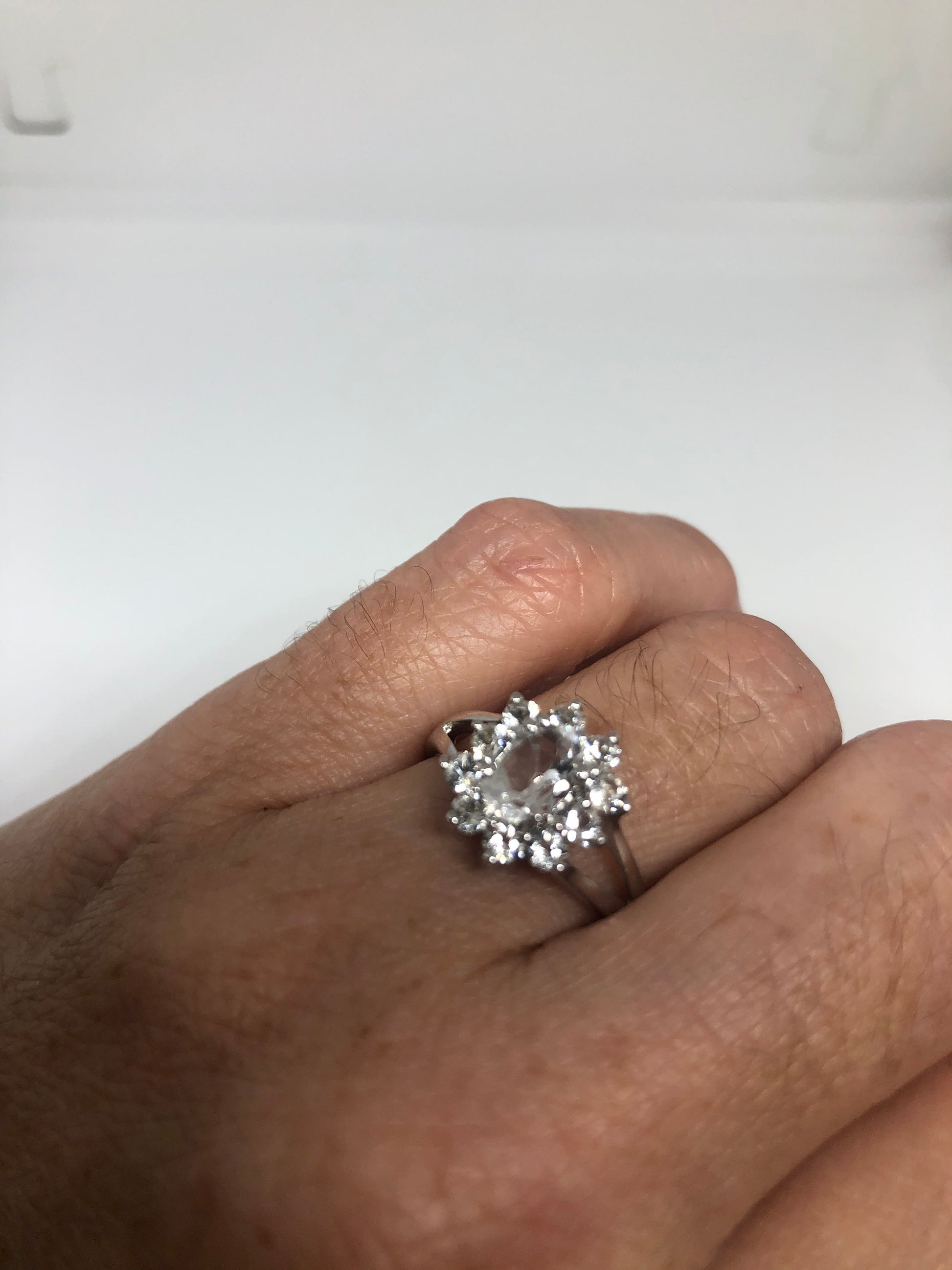 Vintage Clear White Sapphire 925 Sterling Silver Small Cocktail Ring