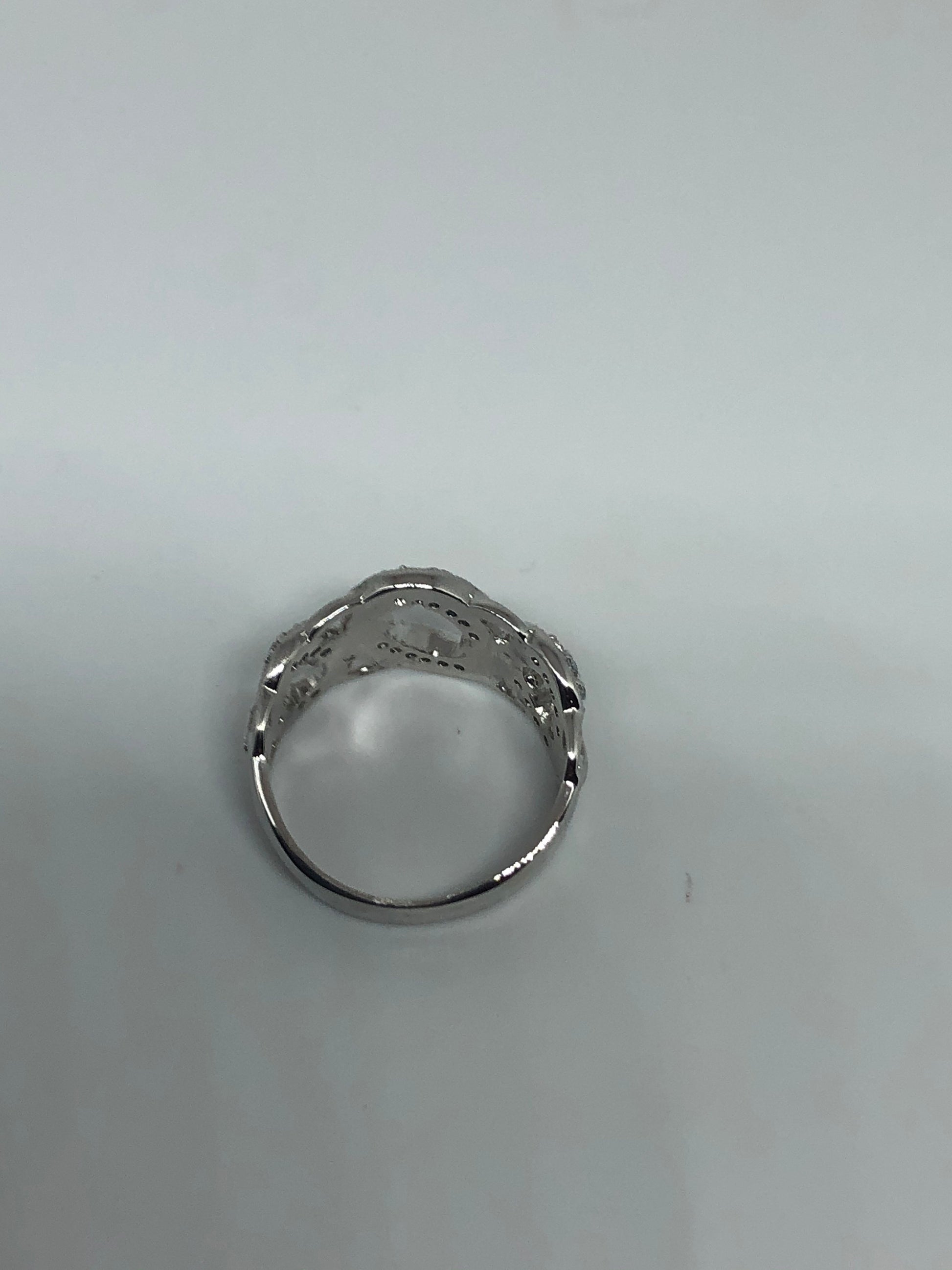 Vintage Clear White Sapphire 925 Sterling Silver Cocktail Ring Size 7