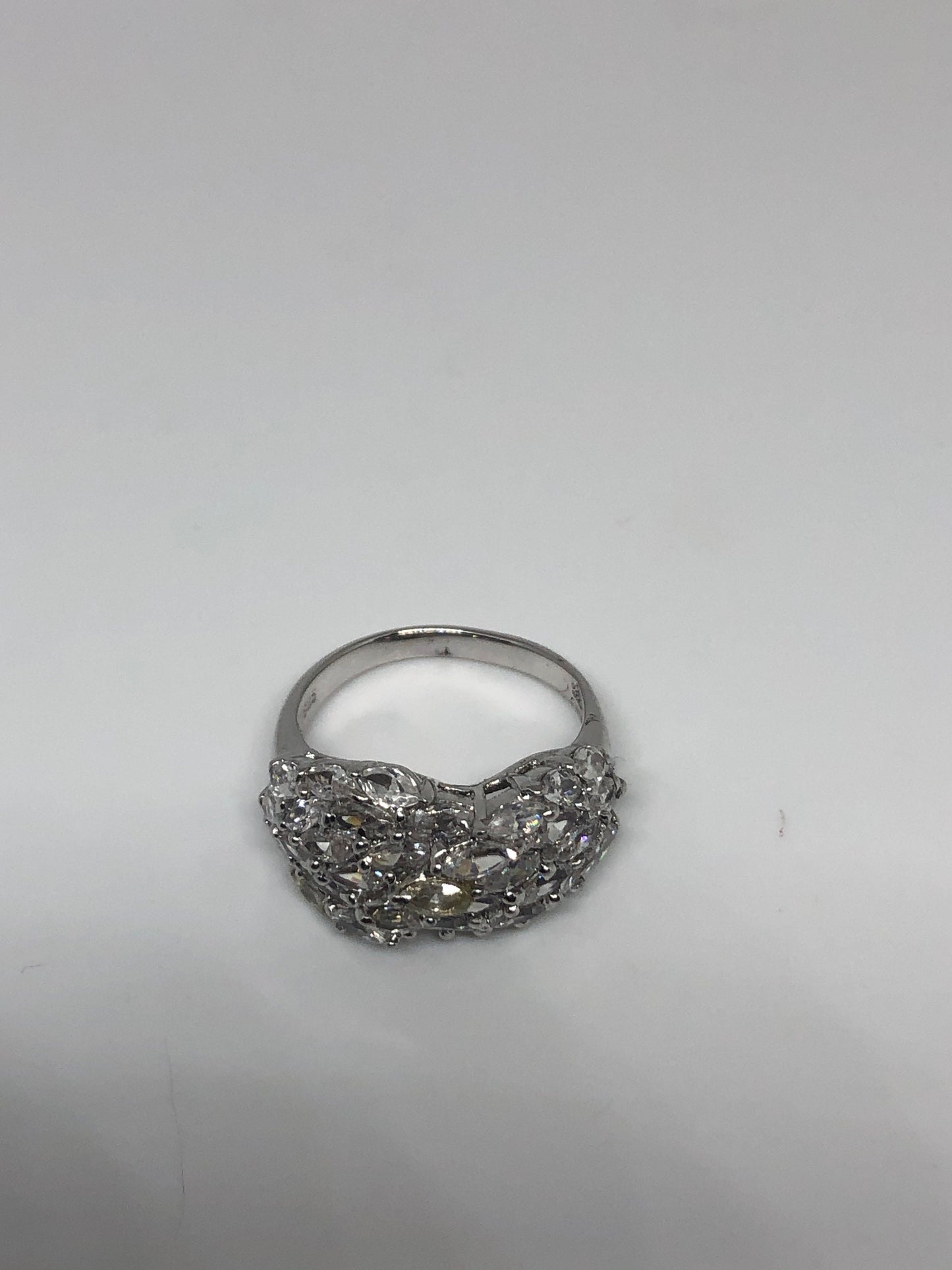 Vintage Clear White Sapphire 925 Sterling Silver Cocktail Ring Size 6