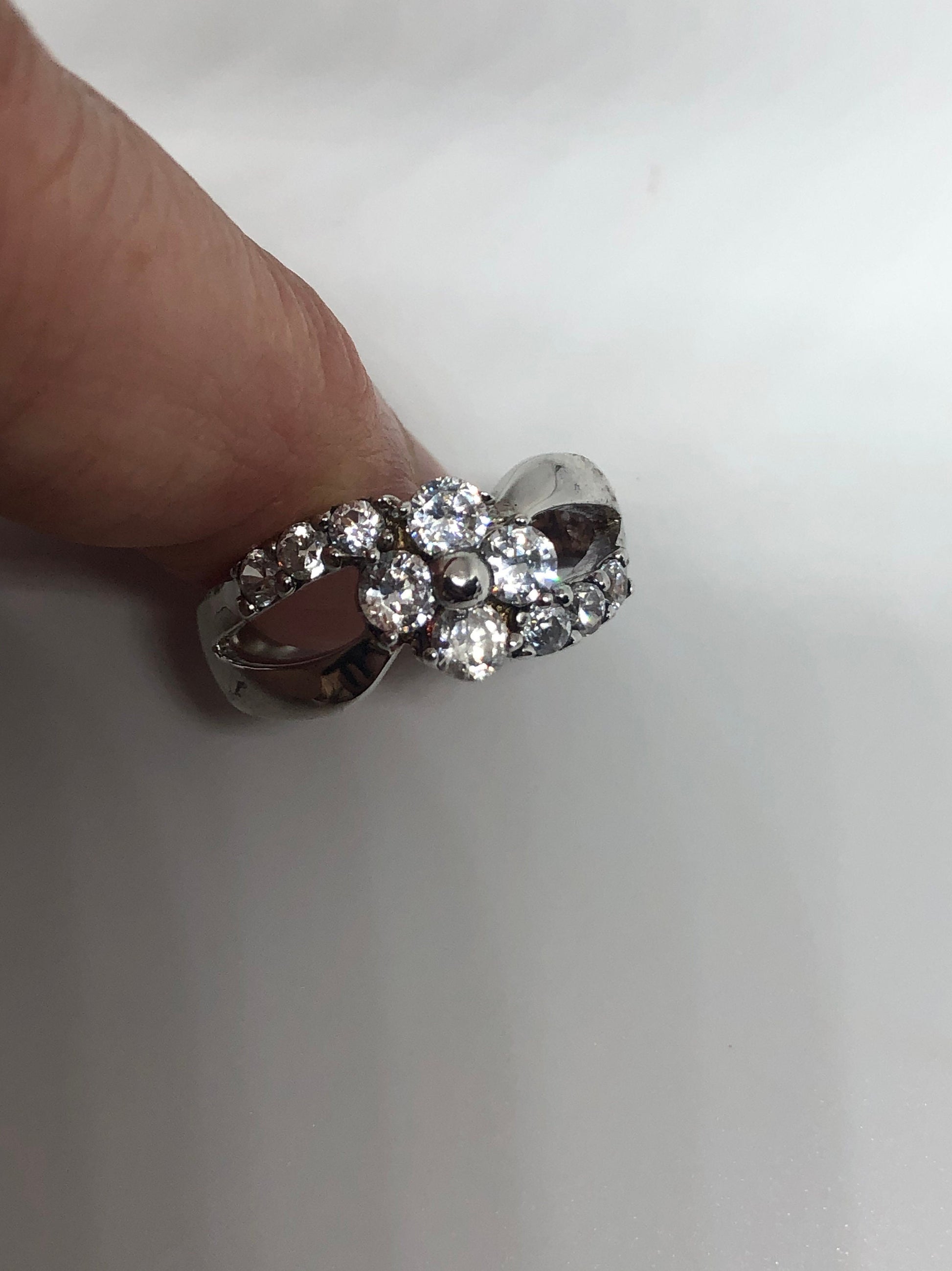 Vintage Clear White Sapphire 925 Sterling Silver Cocktail Ring Size 7