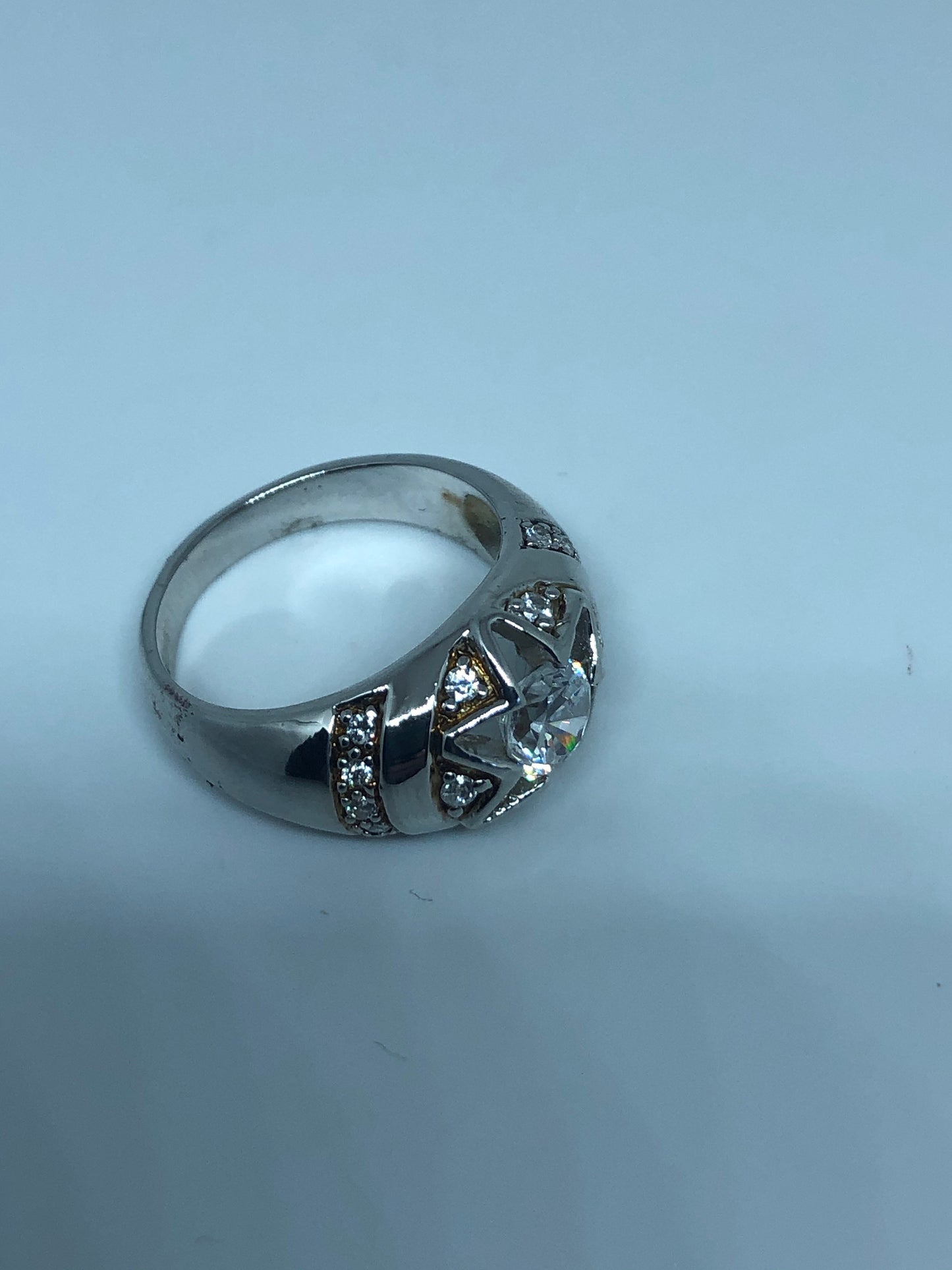vintage clear white sapphire 925 Sterling Silver cocktail Ring SIze 9