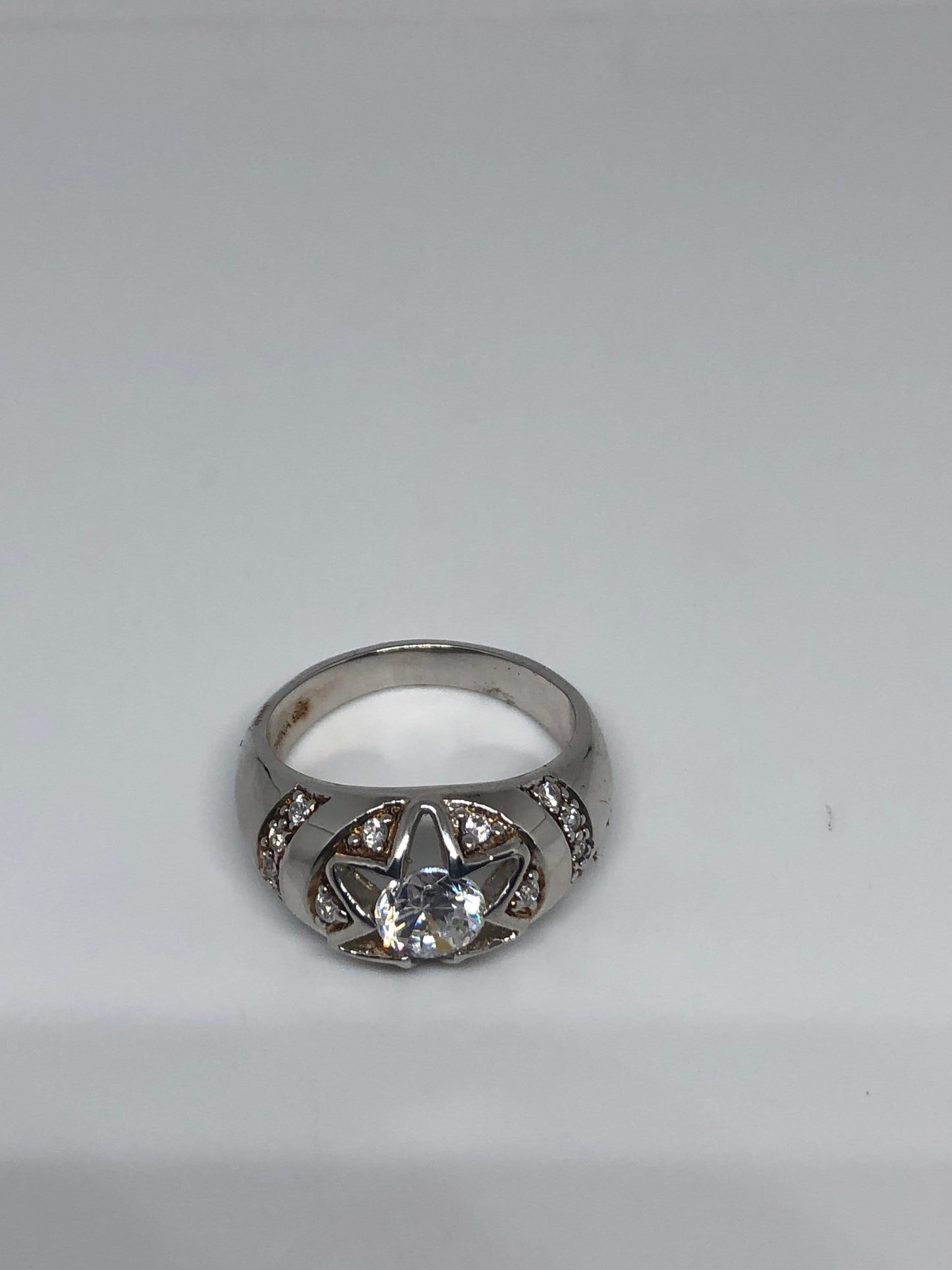 vintage clear white sapphire 925 Sterling Silver cocktail Ring SIze 9