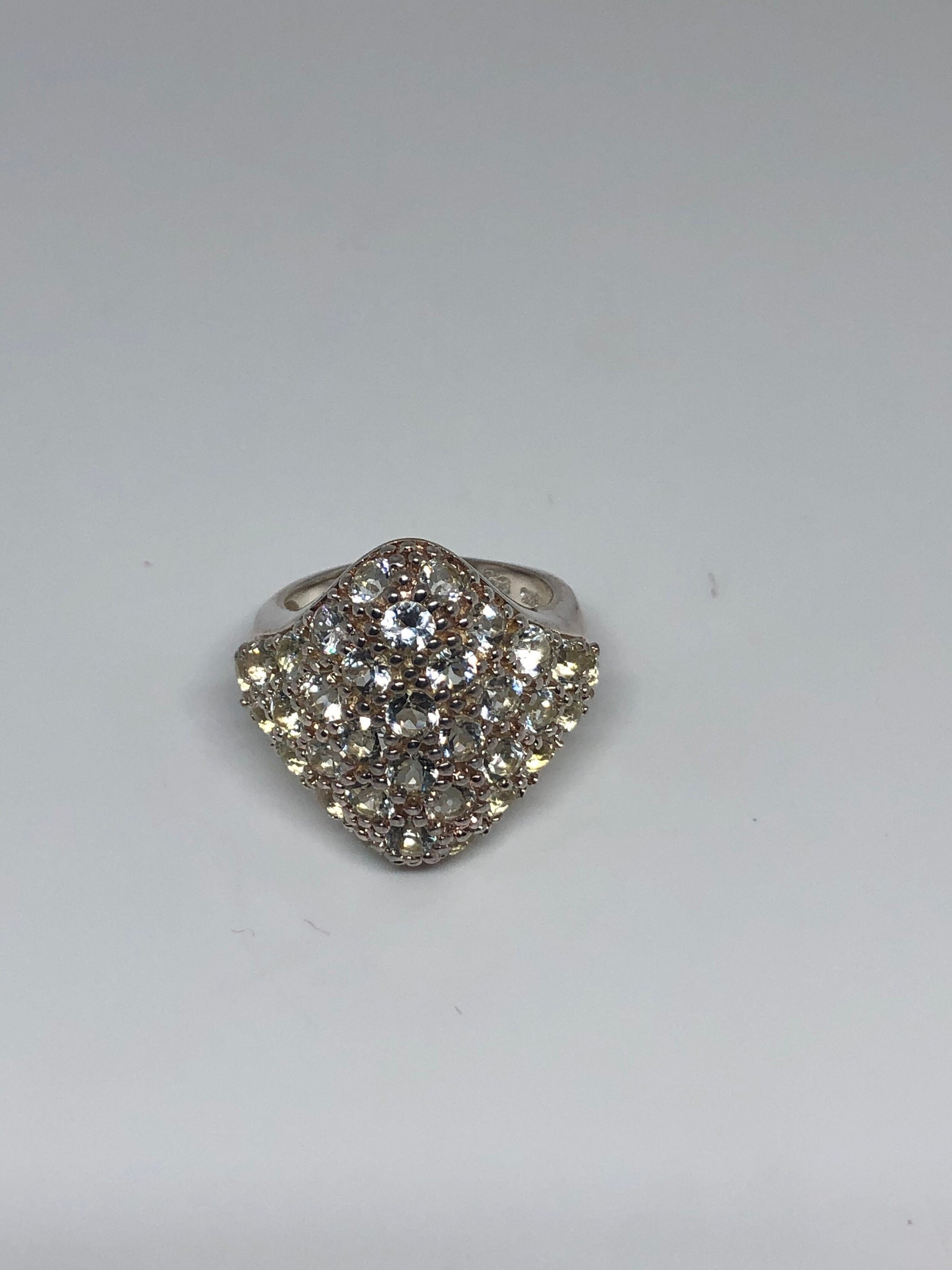 Vintage Clear White Sapphire 925 Sterling Silver Cocktail Ring Size 6.25