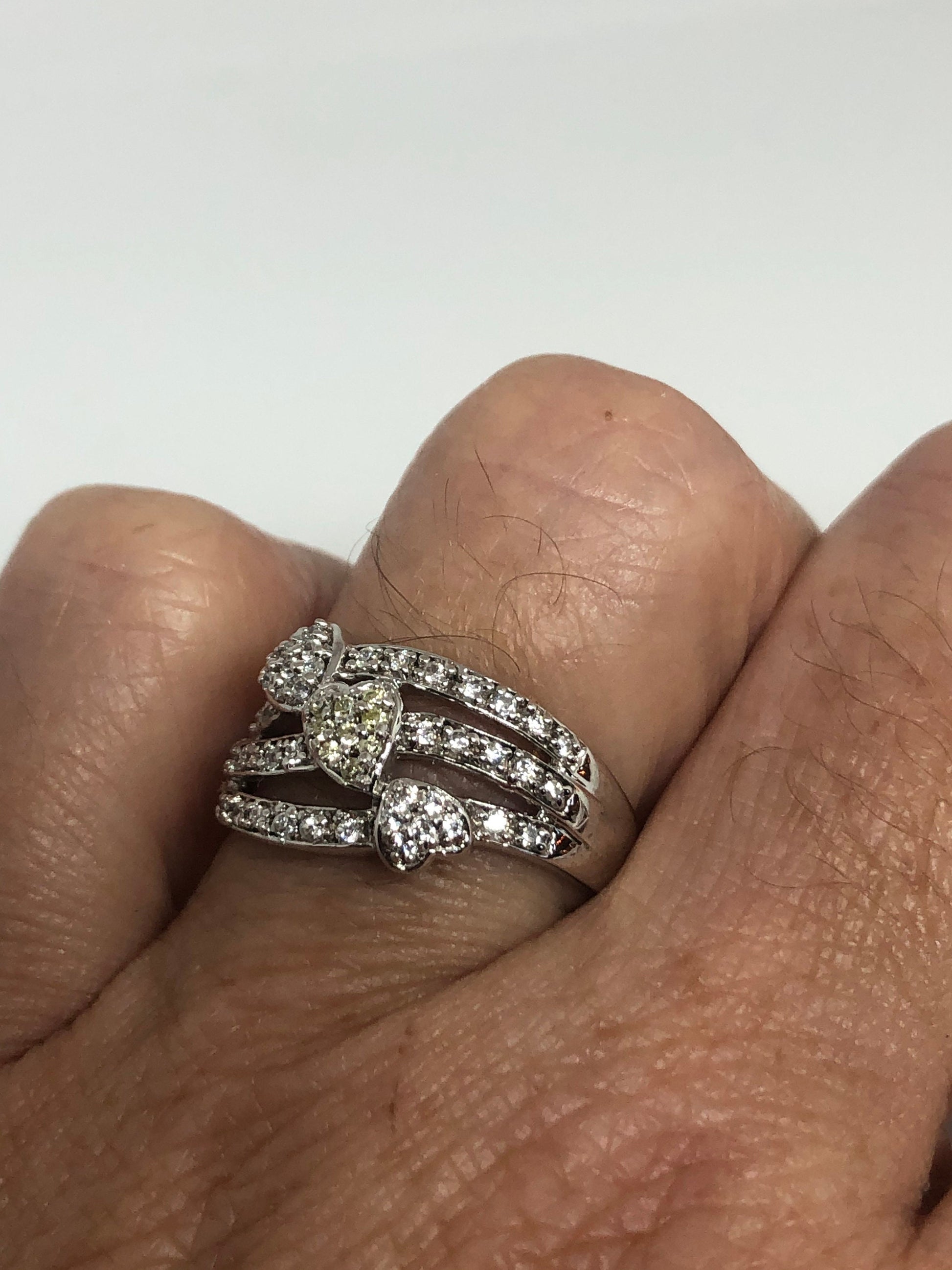 Vintage Clear White Sapphire 925 Sterling Silver Cocktail Heart Ring Size 7