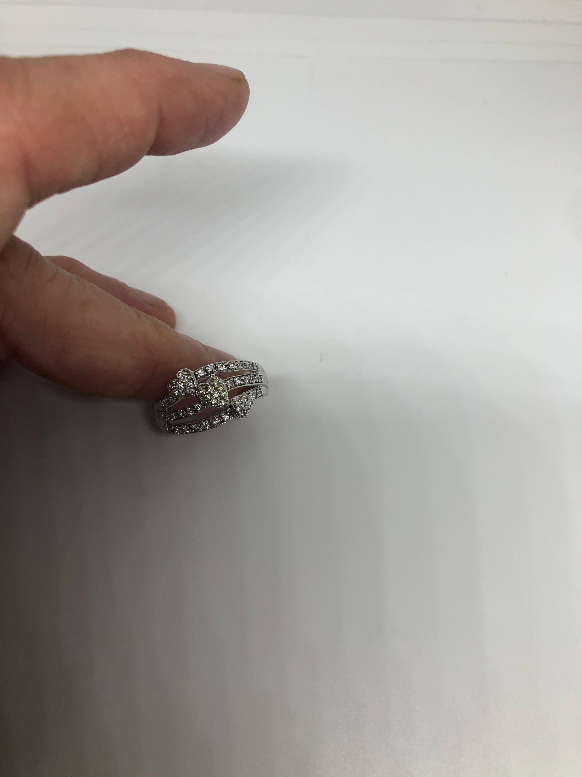 Vintage Clear White Sapphire 925 Sterling Silver Cocktail Heart Ring Size 7