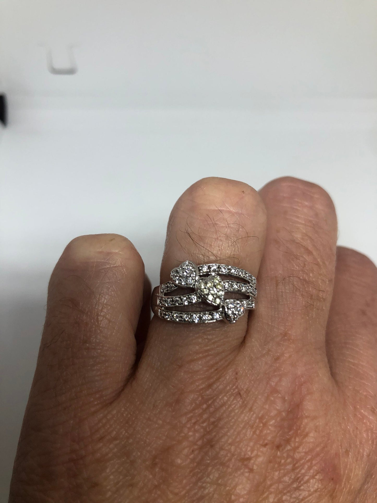 Vintage Clear White Sapphire 925 Sterling Silver Cocktail Heart Ring Size 7