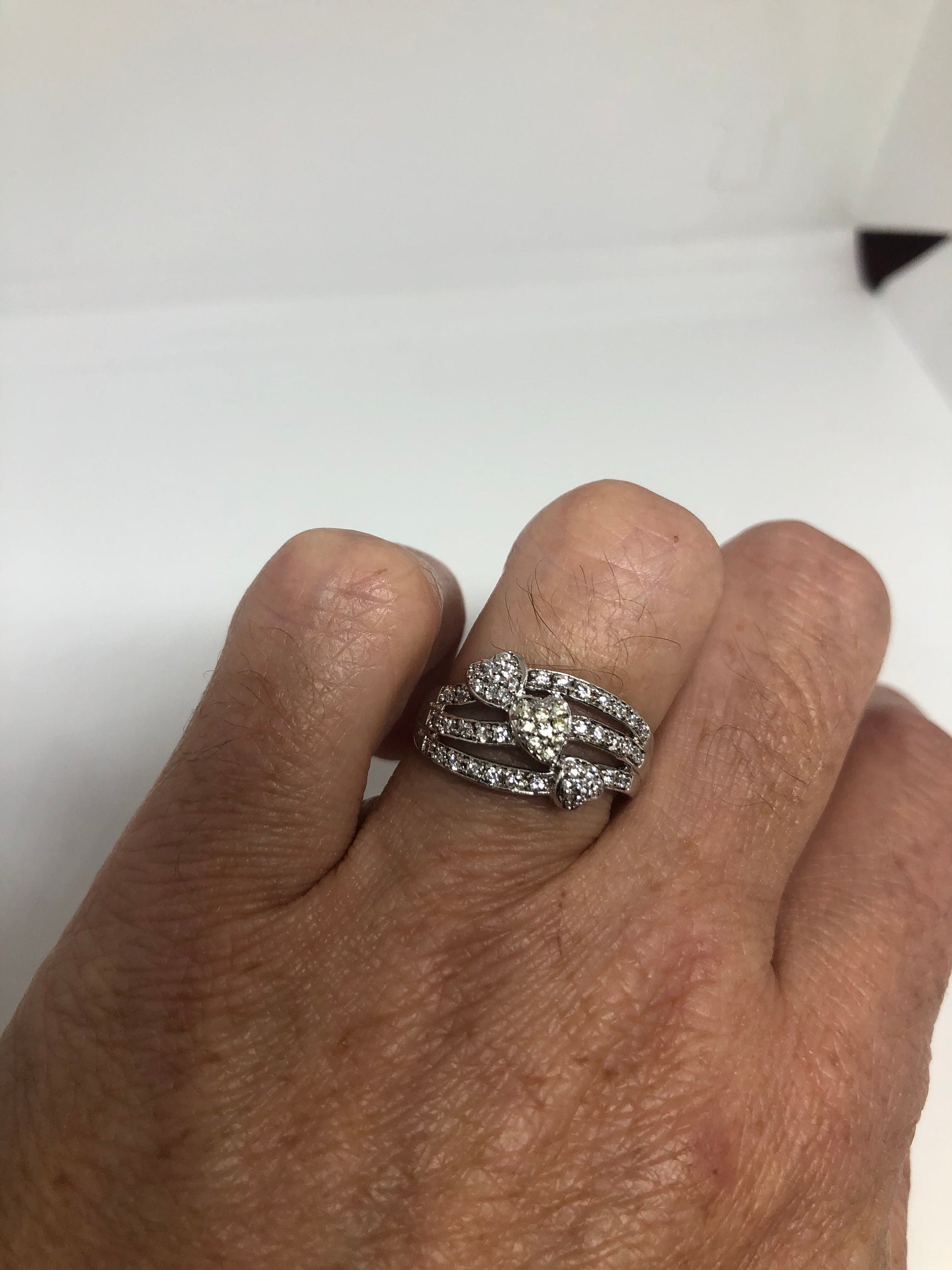 Vintage Clear White Sapphire 925 Sterling Silver Cocktail Heart Ring Size 7