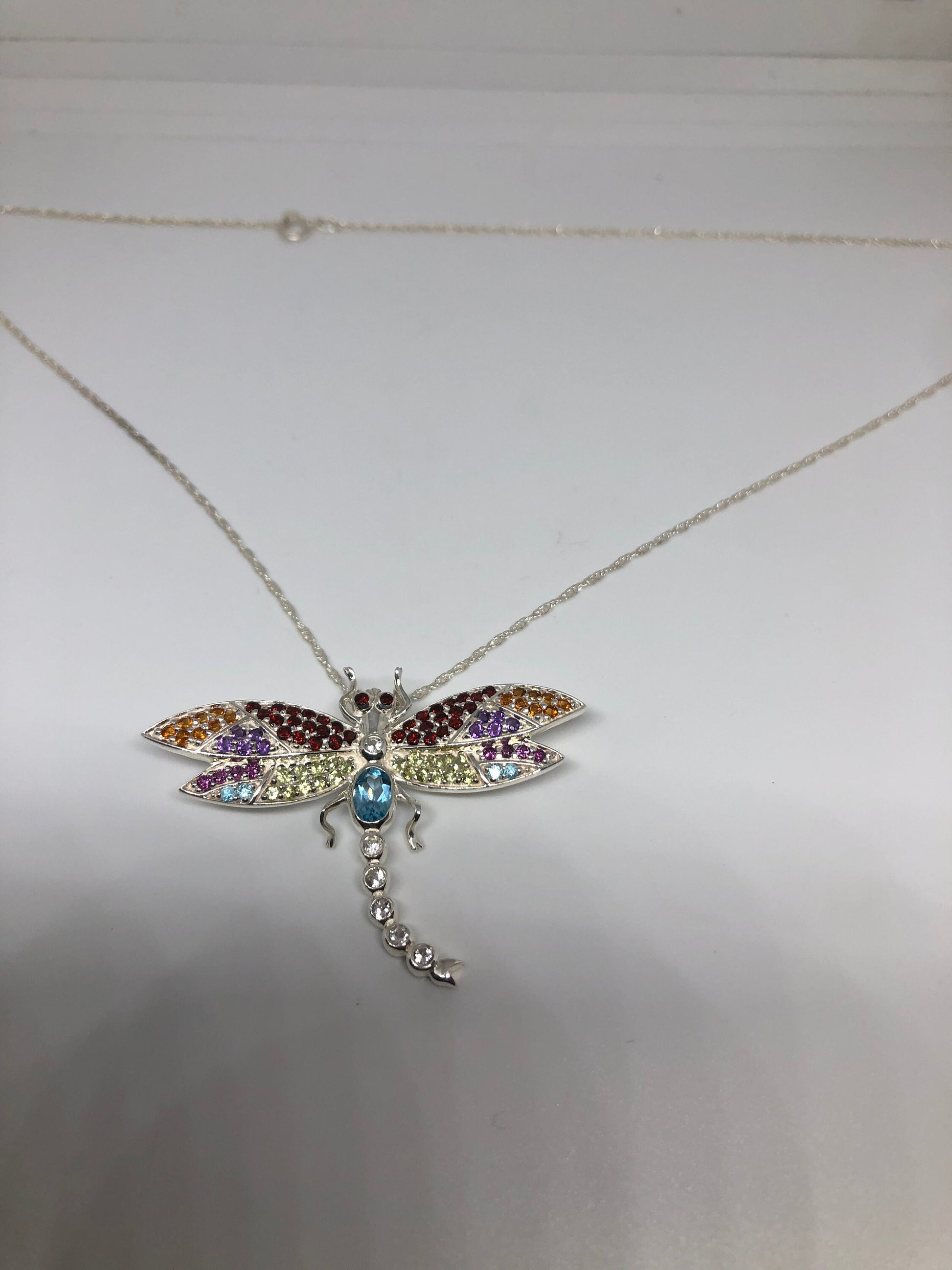 Handmade 925 Sterling Silver Vintage Dragonfly Choker Necklace