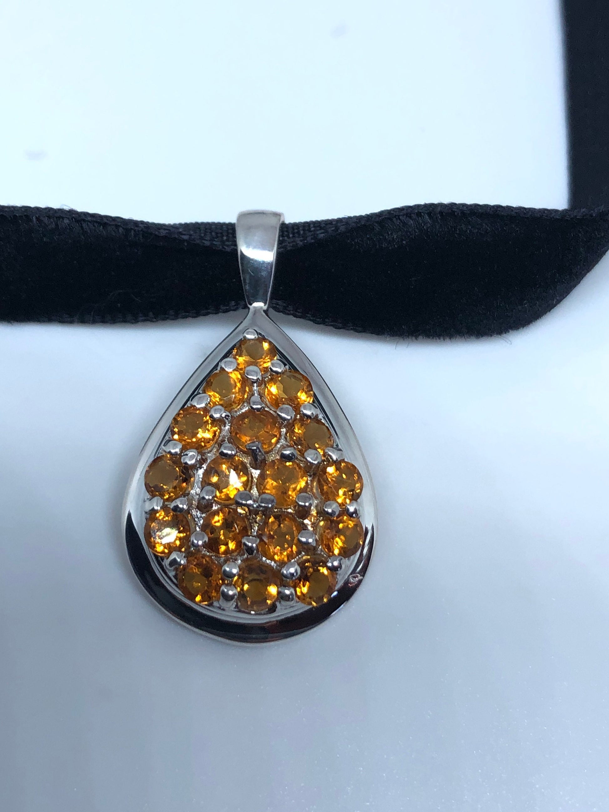 Vintage Deco Handmade 925 Sterling Silver Golden Lemon Citrine Pendant