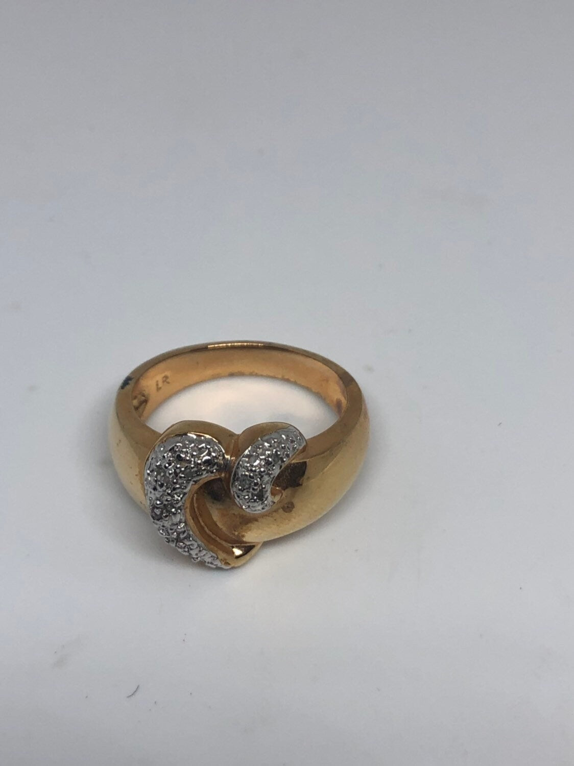 Vintage Handmade diamond chip Heart Golden 925 Sterling Silver Ring