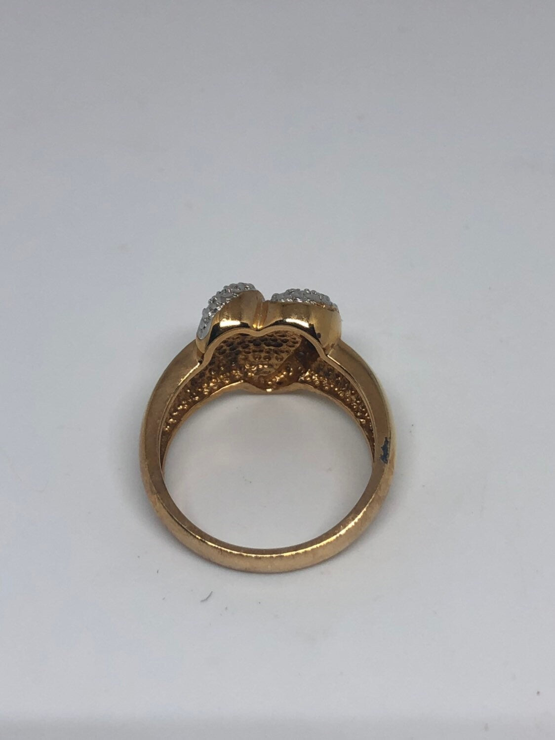 Vintage Handmade diamond chip Heart Golden 925 Sterling Silver Ring