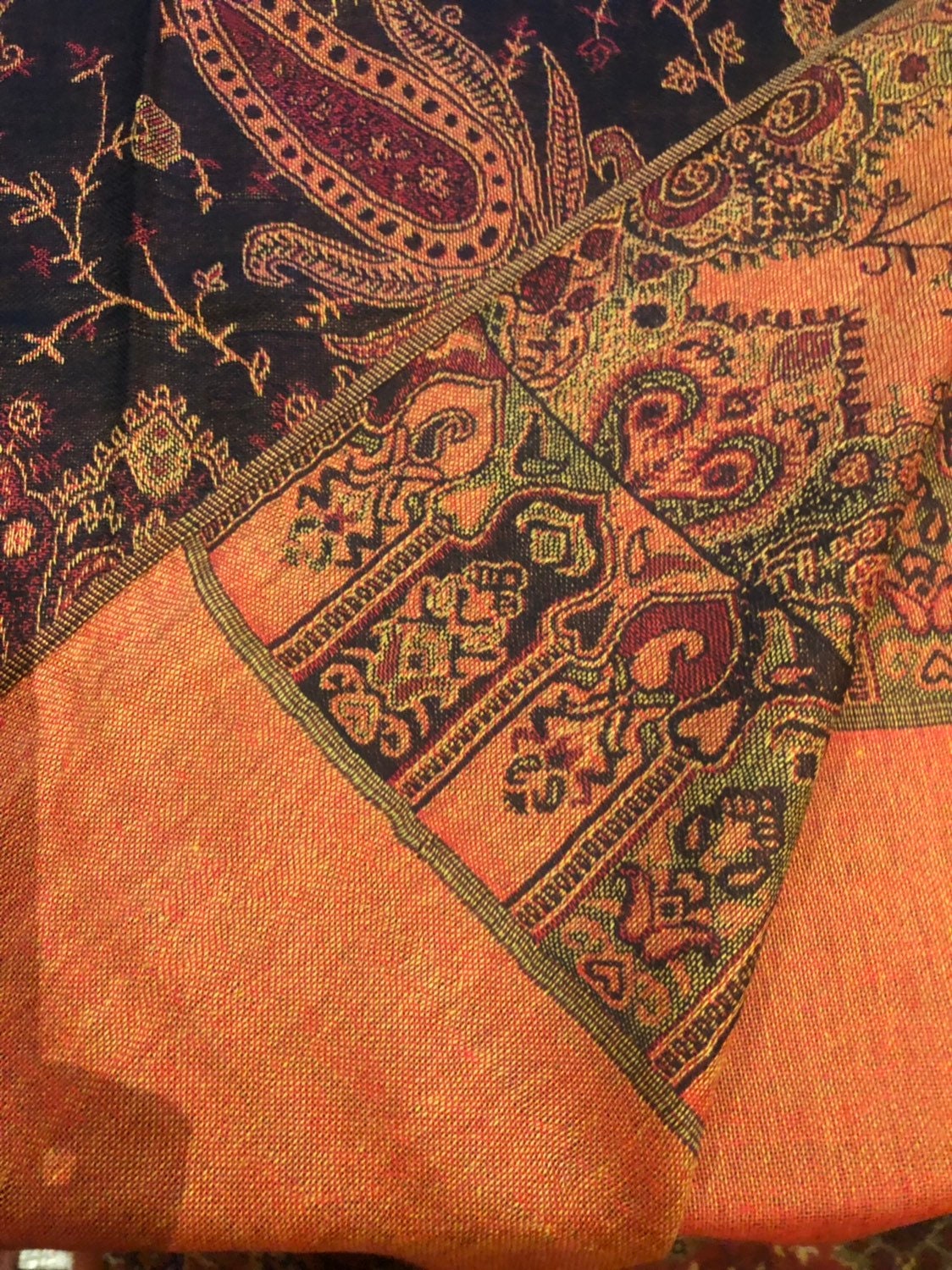 Nemesis Vintage Red Black Paisley Brocade Pashmina Scarf Wrap Shawl
