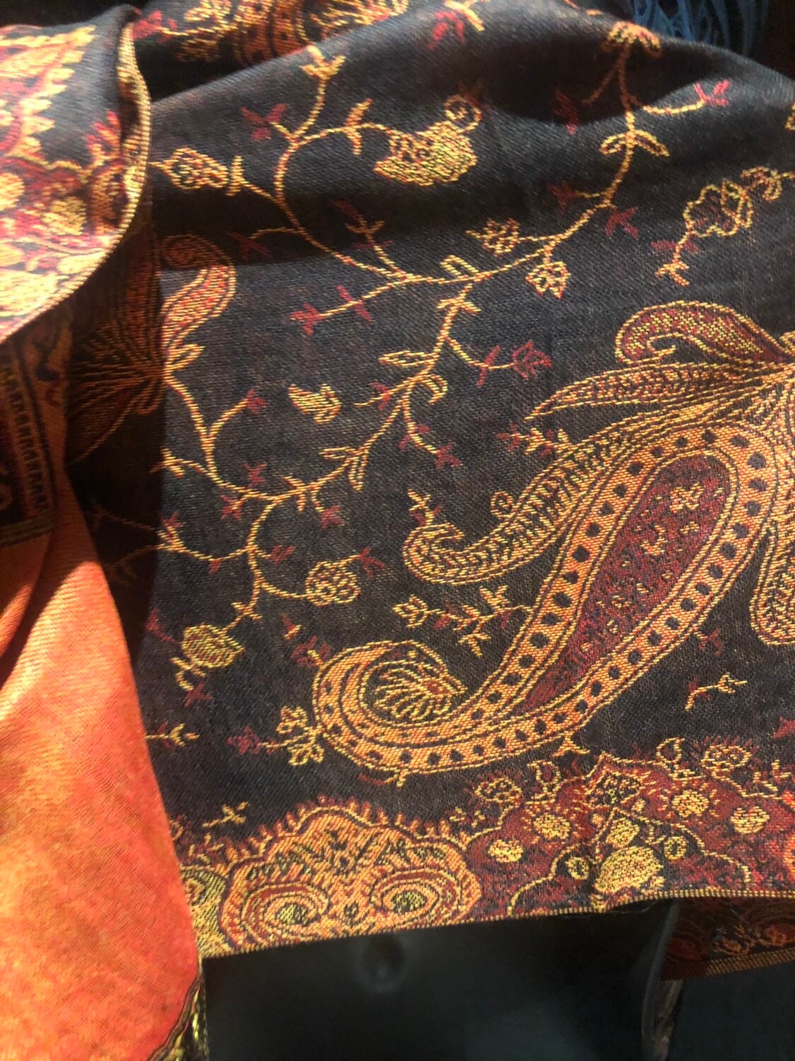 Nemesis Vintage Red Black Paisley Brocade Pashmina Scarf Wrap Shawl