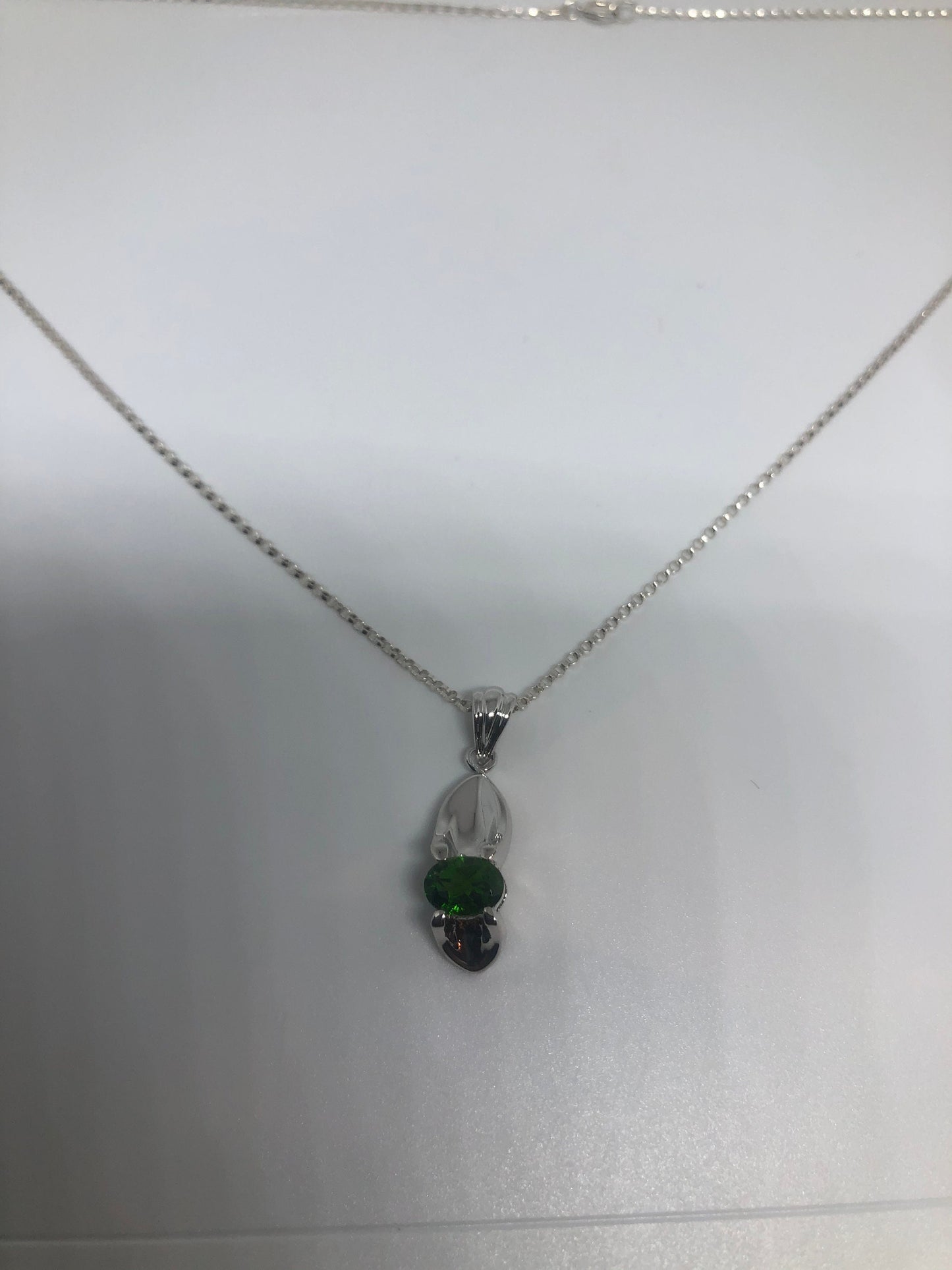 Vintage Green Choker Deco Chrome Diopside 925 Sterling Silver Pendant Necklace