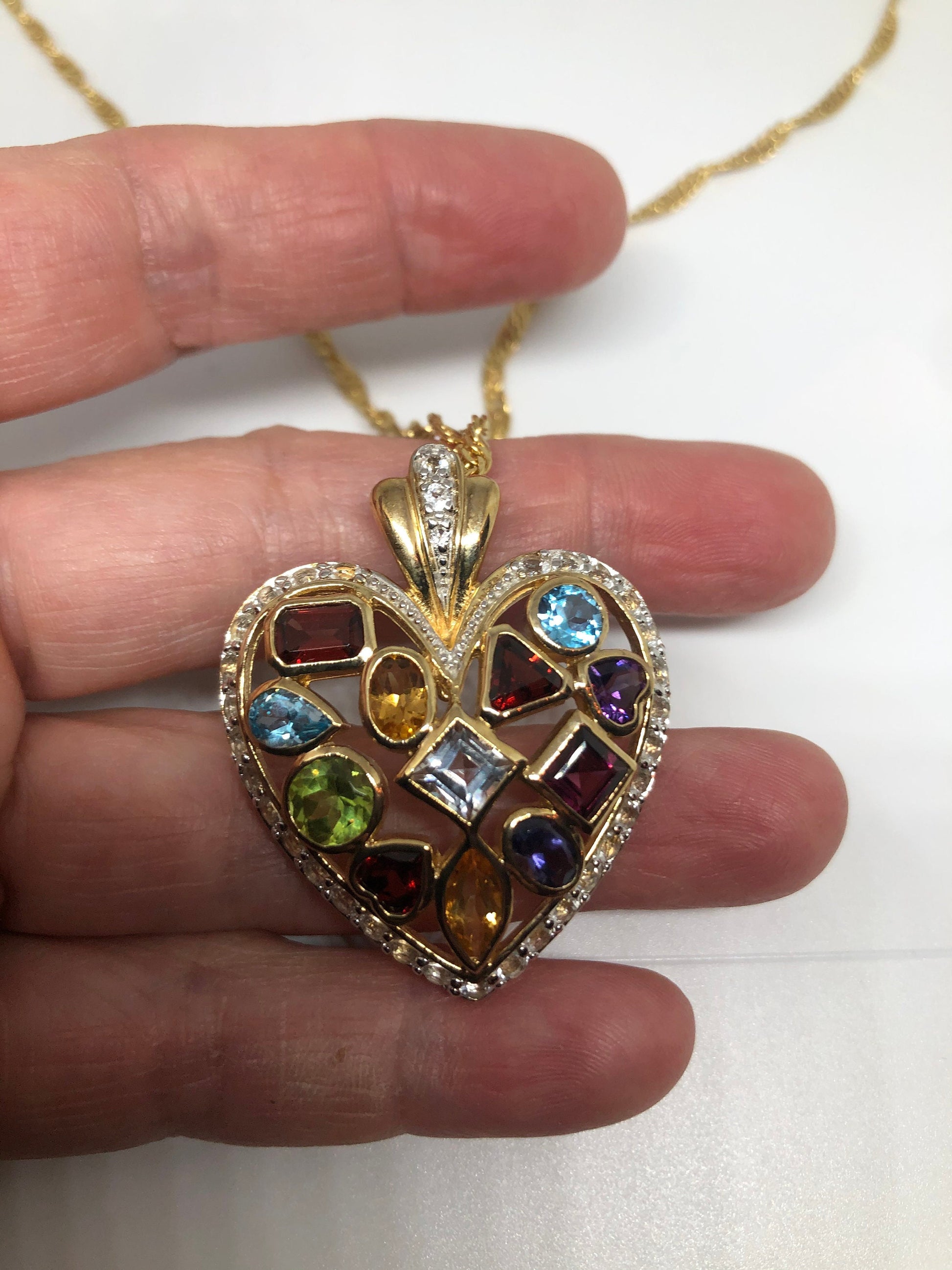Vintage Heart Choker Golden 925 Sterling Silver Genuine Gemstone Antique Pendant Necklace