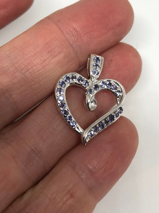 Vintage Blue Tanzanite choker Necklace 925 Stering Silver Heart Pendant