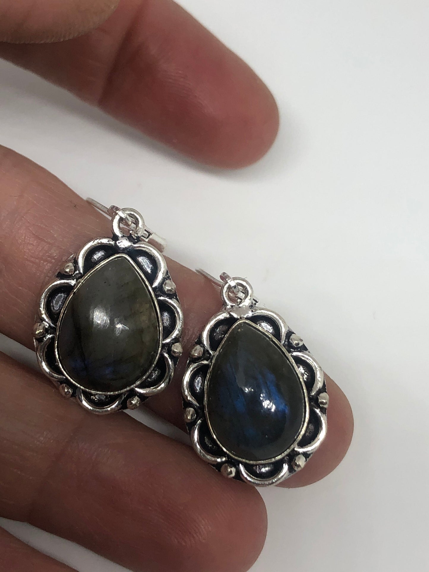 Vintage Labradorite Silver Dangle Earrings