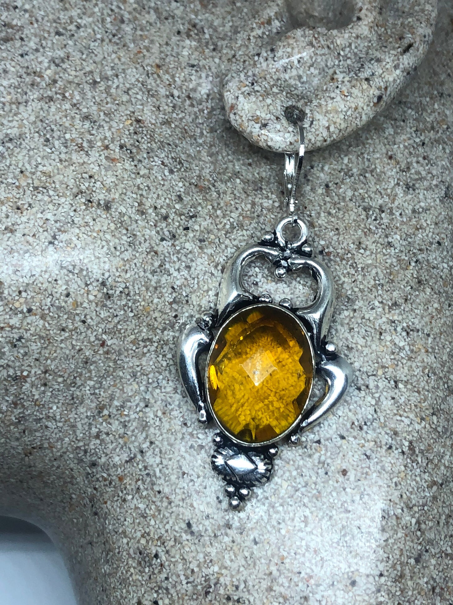 Vintage Yellow Glass 925 Sterling Silver Leverback
