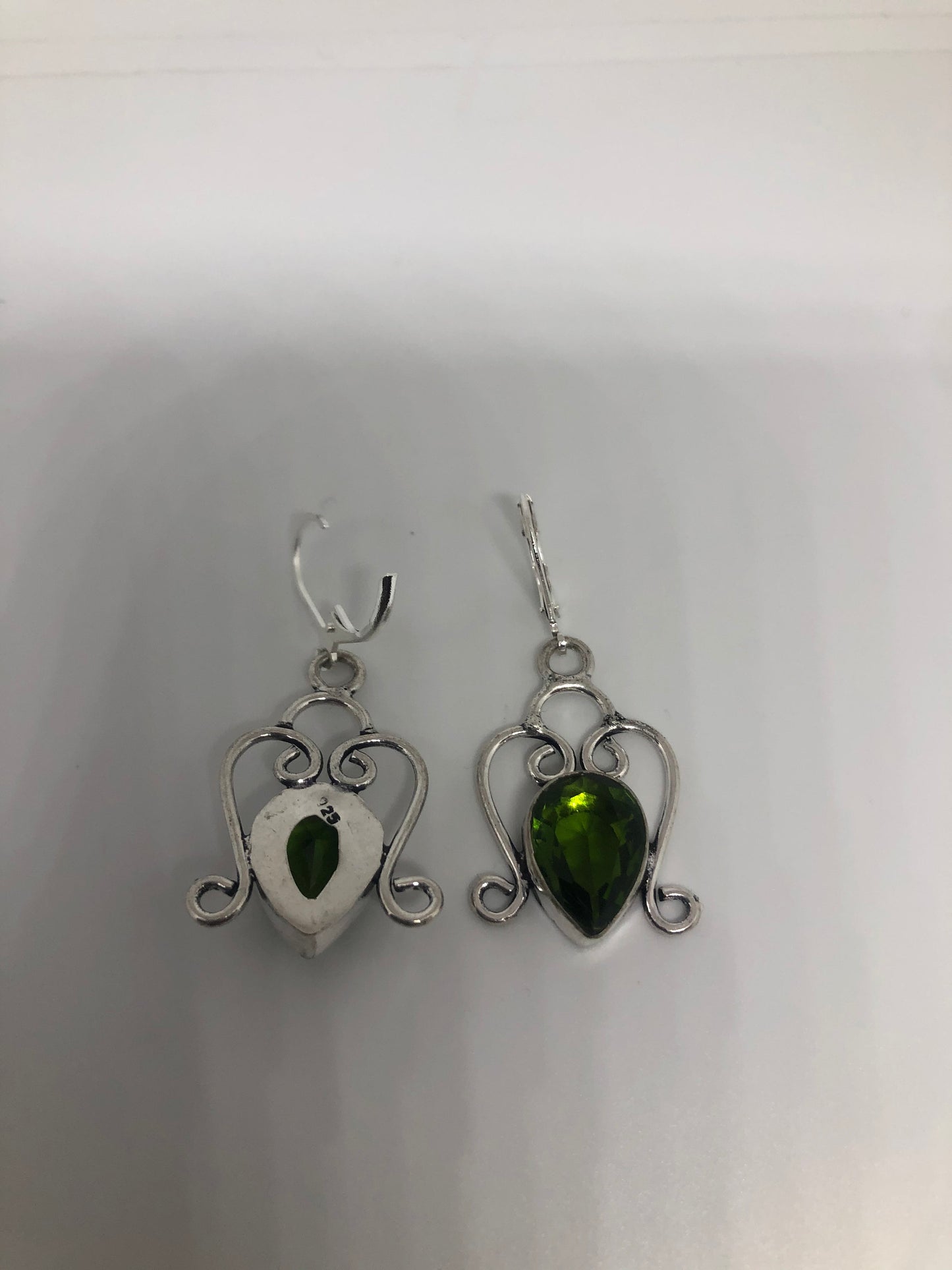 Vintage Green Glass 925 Sterling Silver LeverBack