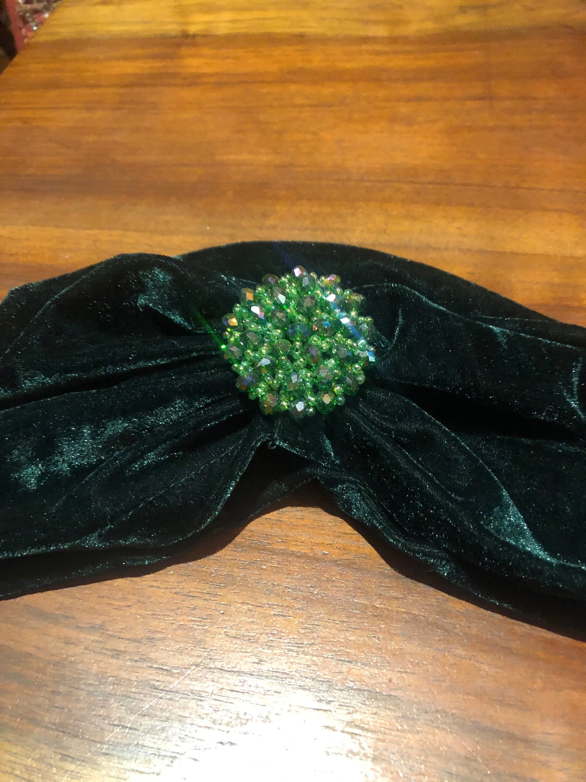 Vintage Green Stretch Velvet Deco Turban Hat