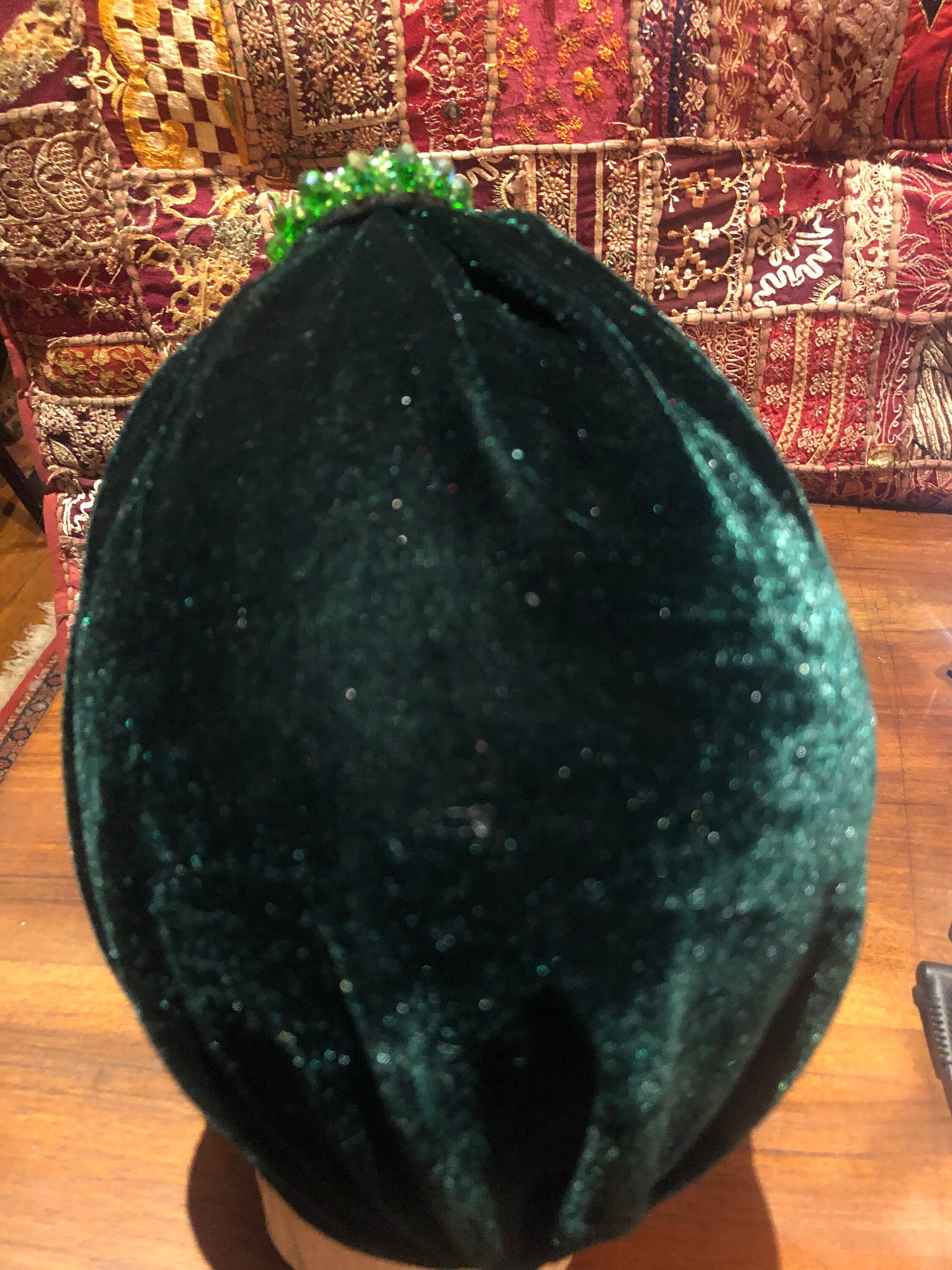 Vintage Green Stretch Velvet Deco Turban Hat