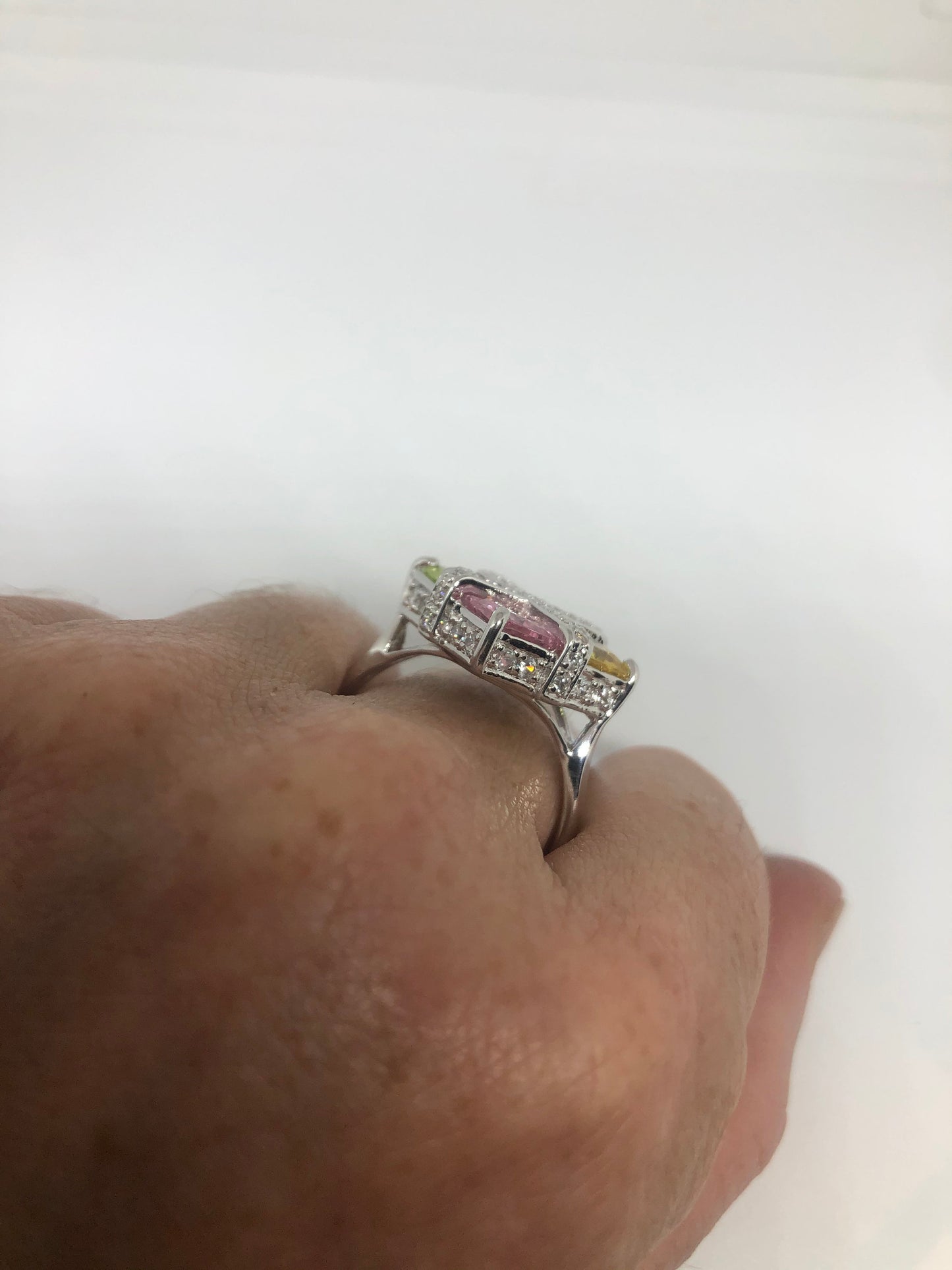 Vintage Mixed Stone 925 Sterling Silver Cocktail Ring Size 11.25